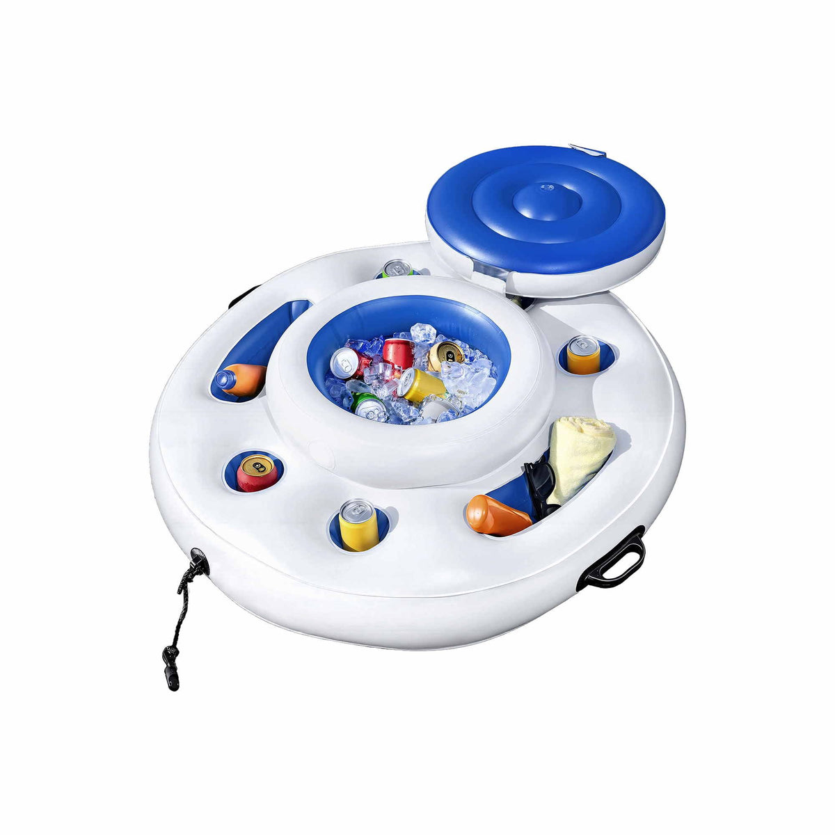 Inflatable Floating Cooler with 5 Cup Holders for Pool, Holds 24 Cans