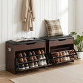 2x Shoe Bench Set Flip Drawer Walnut