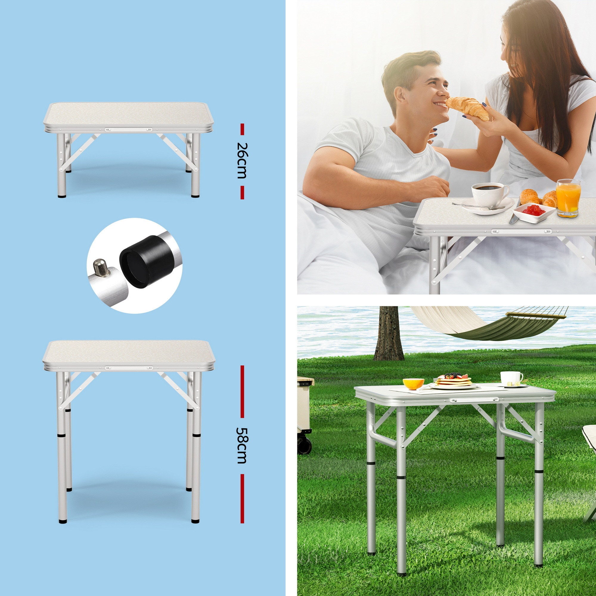 3-Piece Outdoor Folding Camping Table and Chair Set - Aluminium
