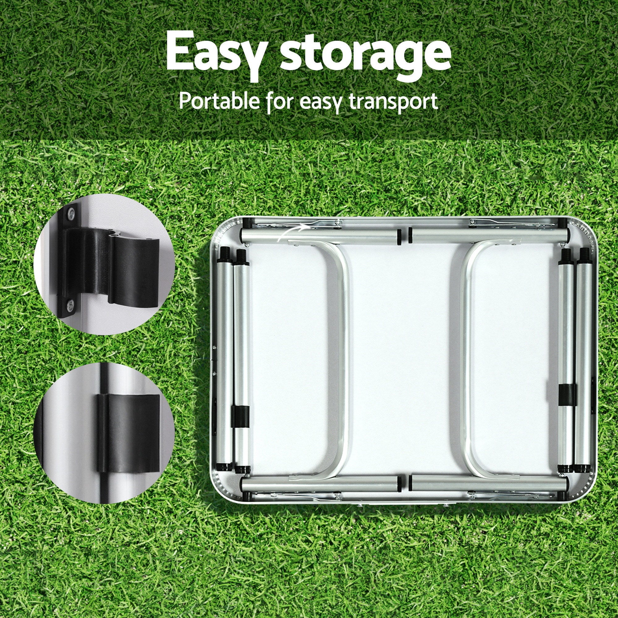 3-Piece Outdoor Folding Camping Table and Chair Set - Aluminium