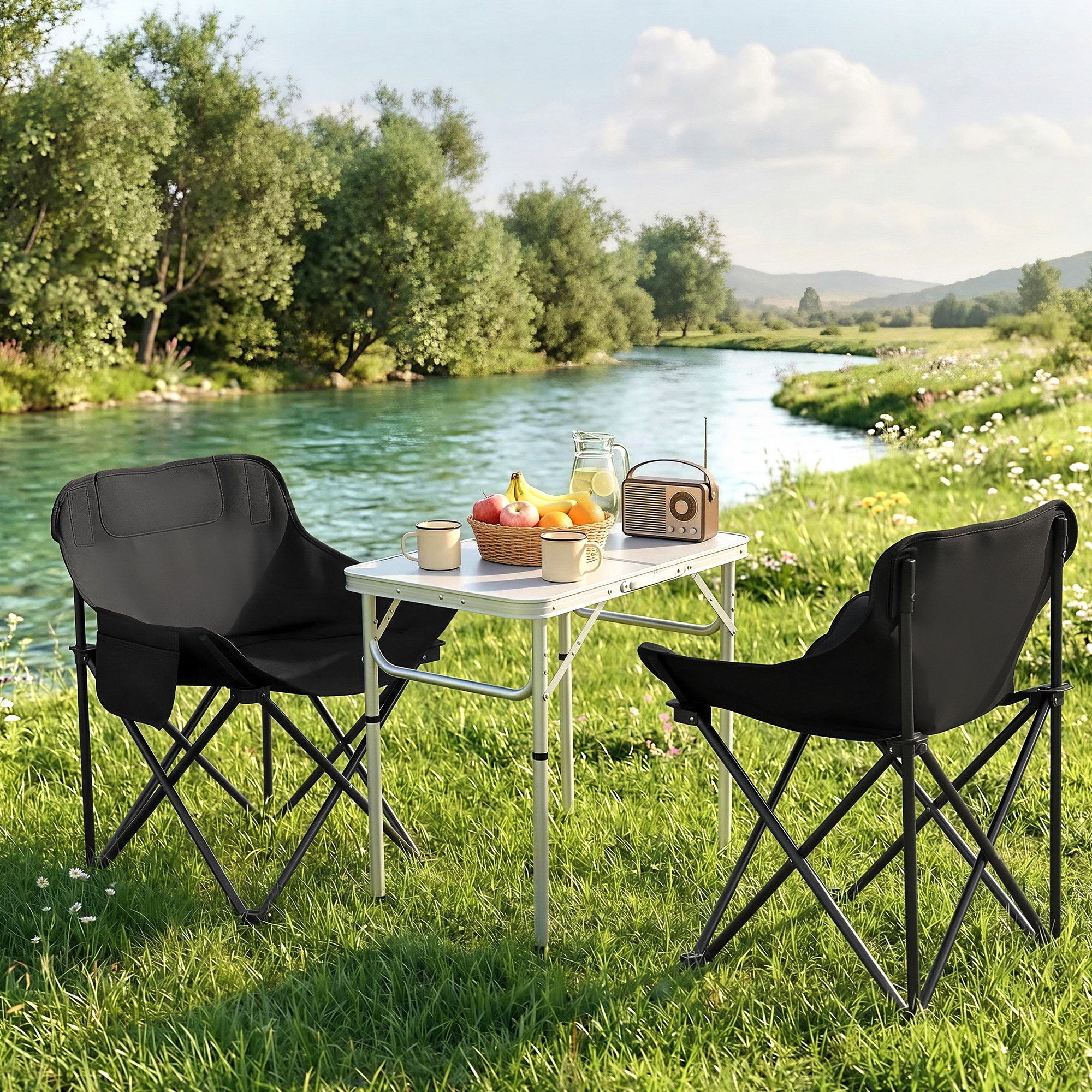 3-Piece Outdoor Folding Camping Table and Chair Set - Aluminium