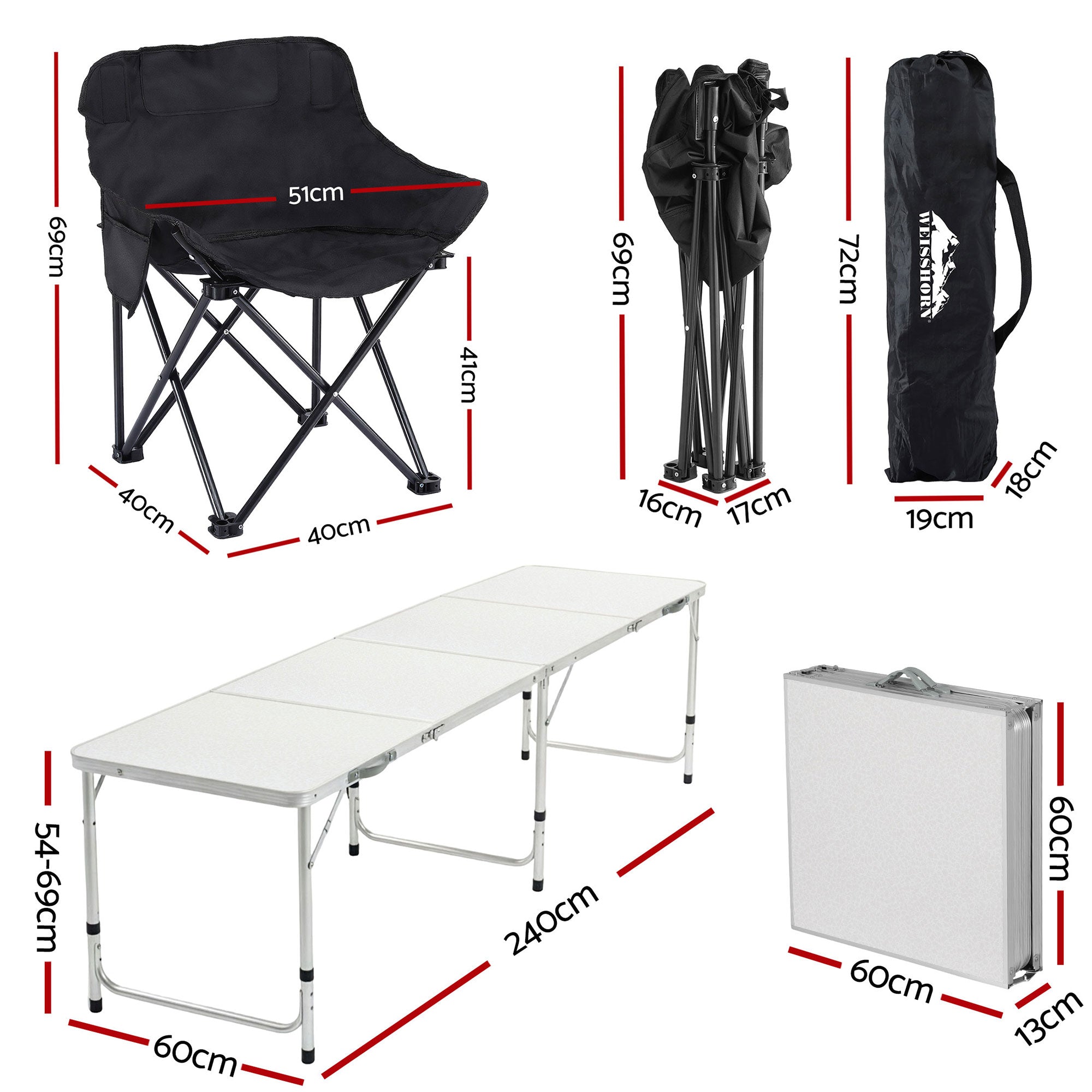 7-Piece Outdoor Folding Camping Table and Chairs Set - Aluminium Steel