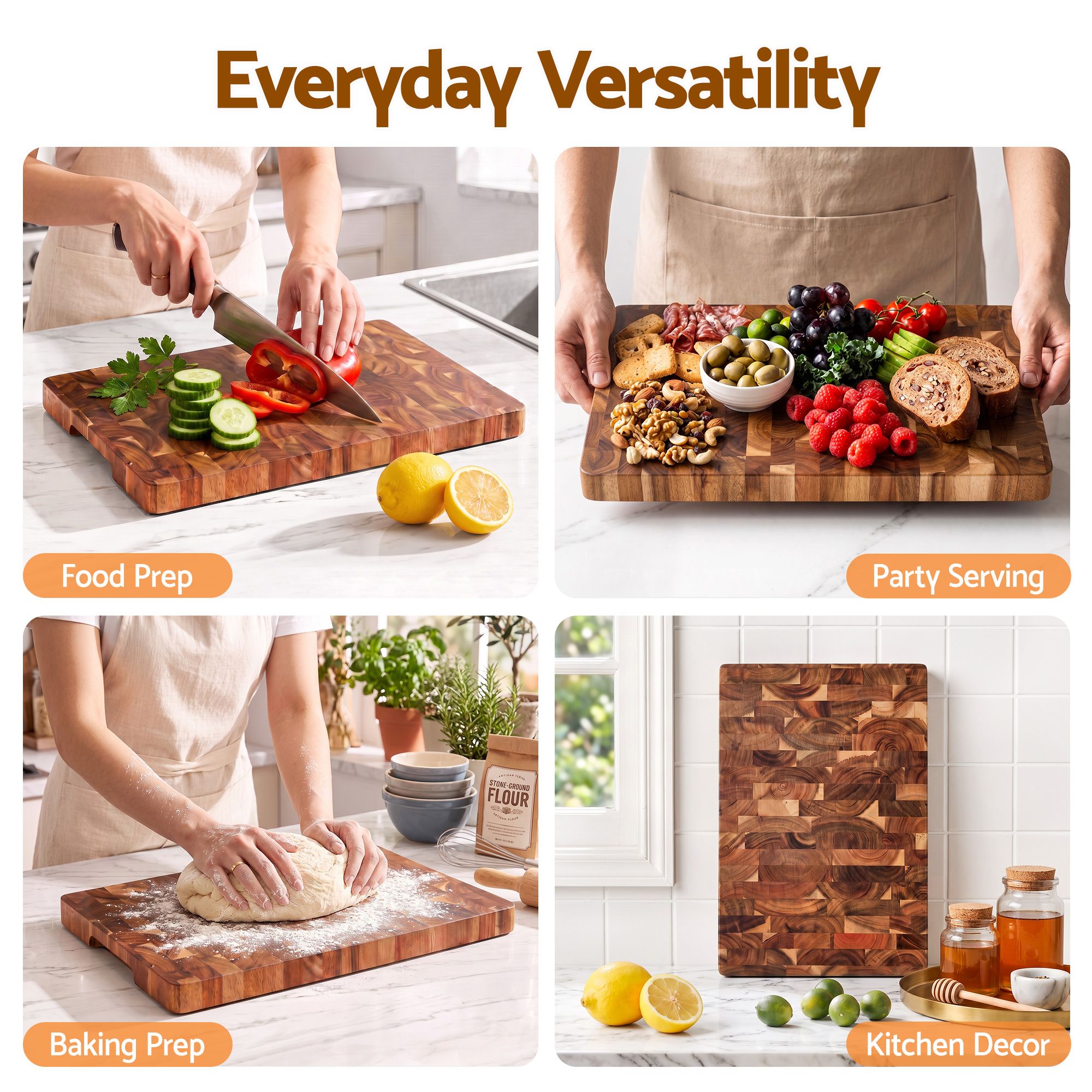 5-Star Chef Acacia Wooden Cutting Board End Grain Chopping Board