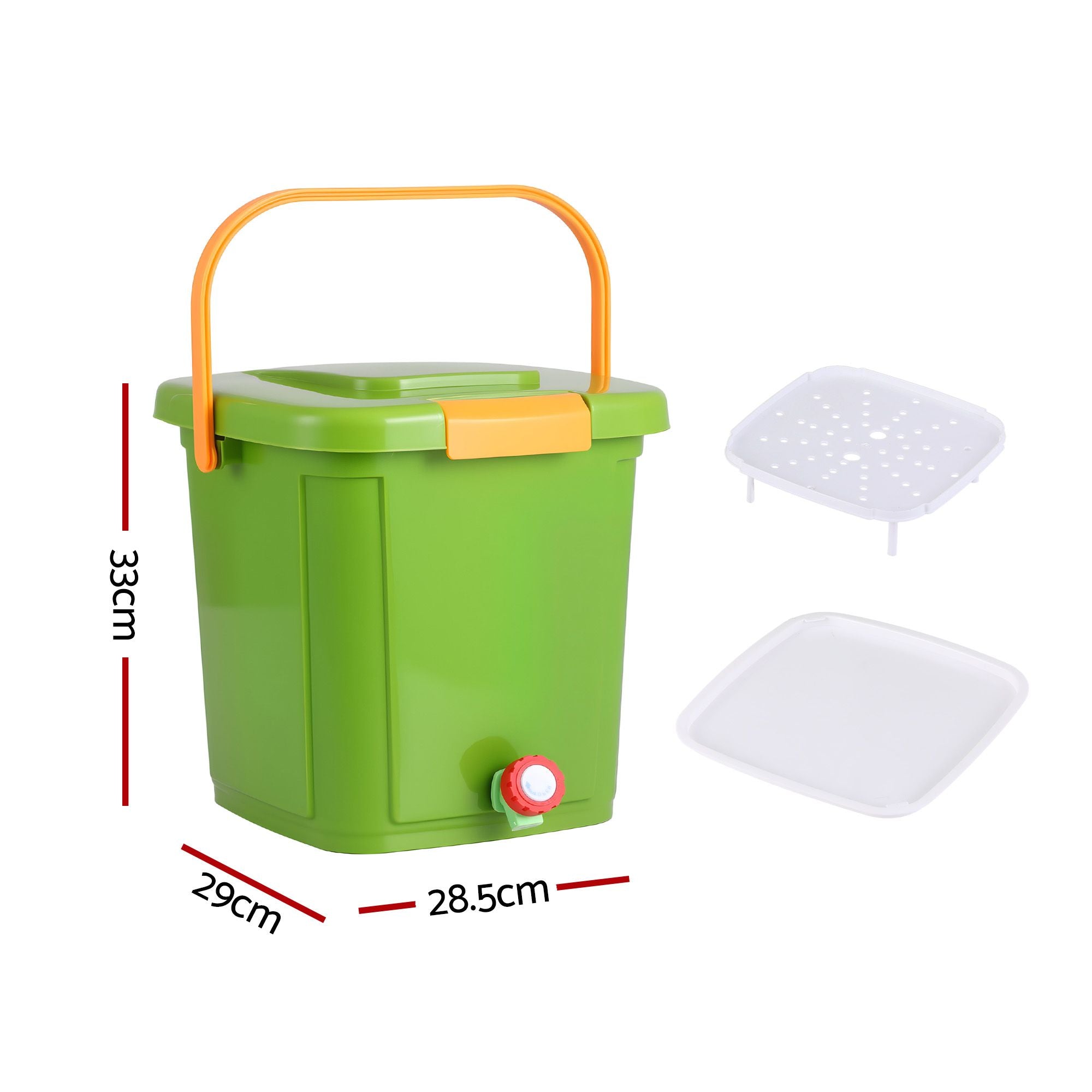 15L Kitchen Compost Bin with Drain Tap and 3-Compartment Sorting - Green