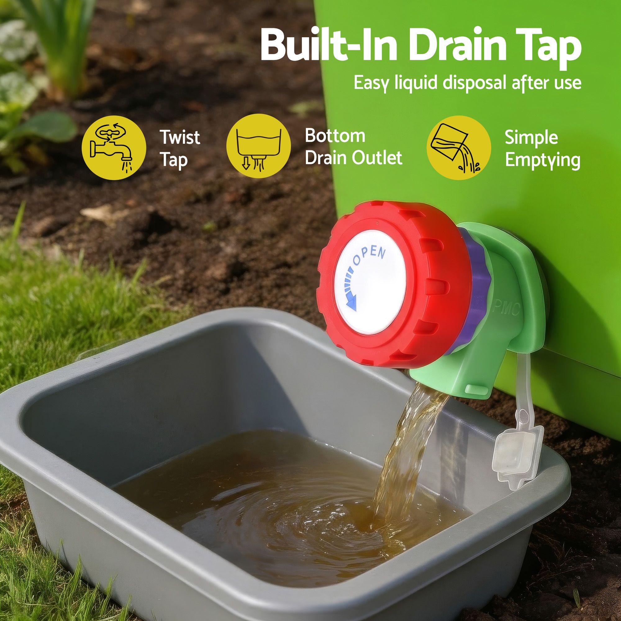 15L Kitchen Compost Bin with Drain Tap and 3-Compartment Sorting - Green