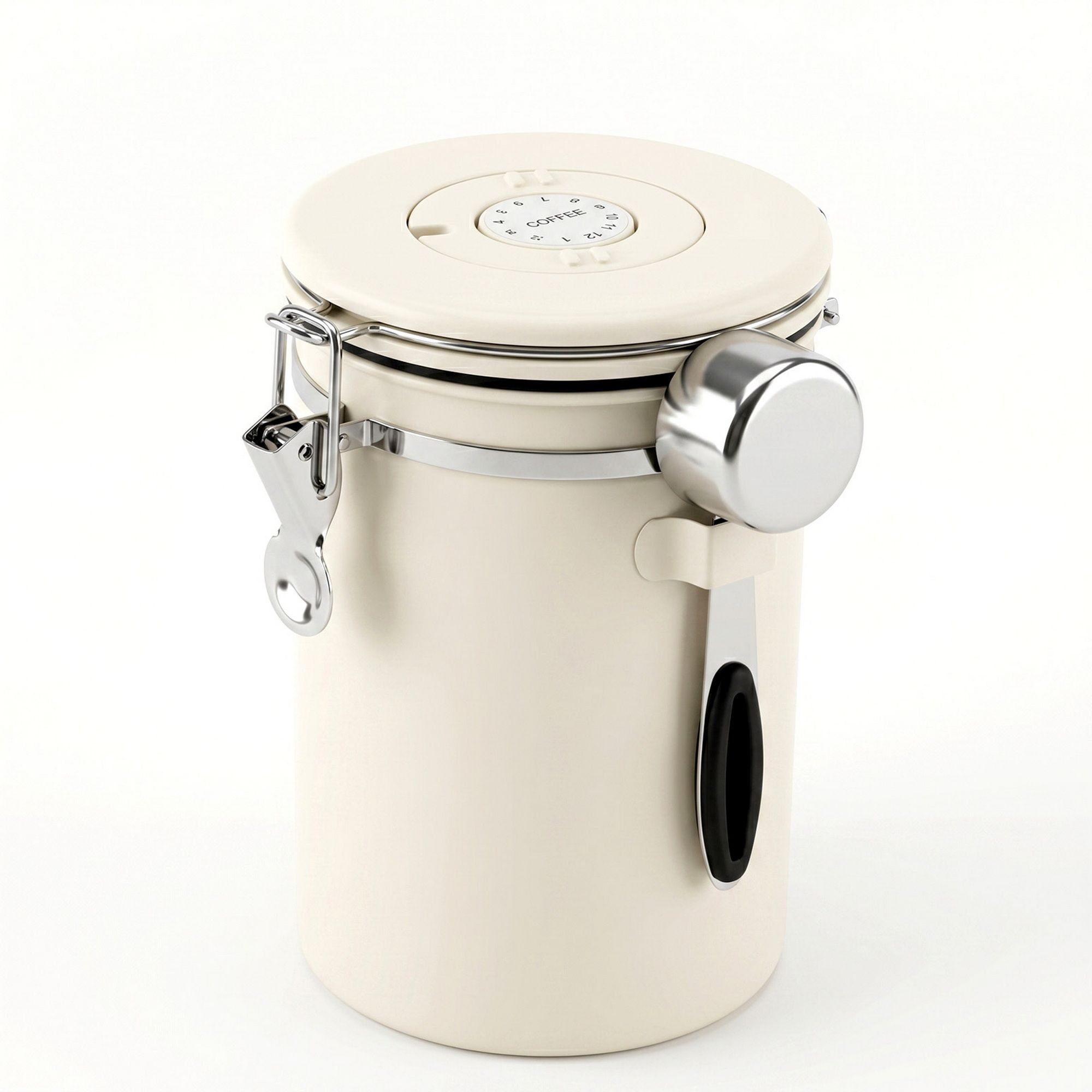 1.8L Stainless Steel Coffee Bean Storage Container with Date Tracker & Scoop - Beige