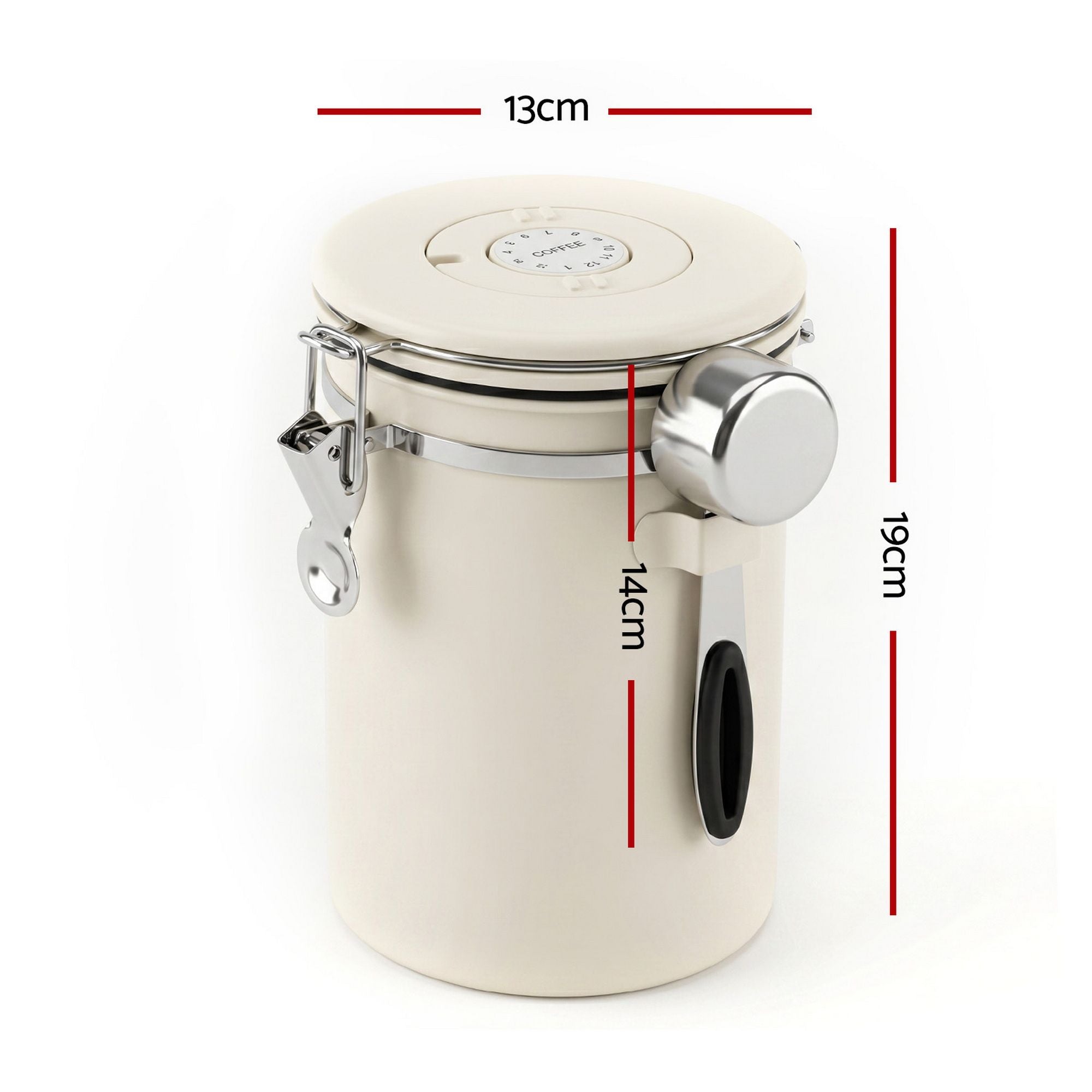 1.8L Stainless Steel Coffee Bean Storage Container with Date Tracker & Scoop - Beige