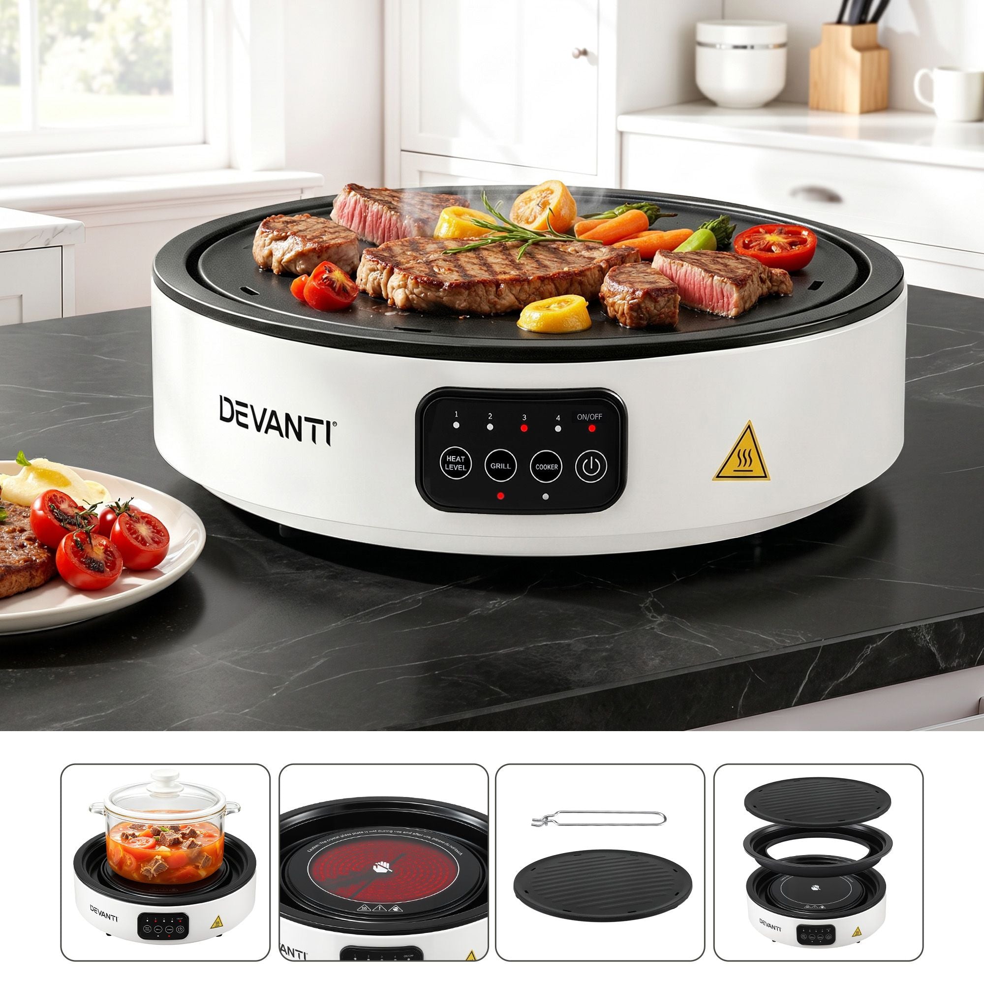 Ceramic Cooktop Electric Hot Plate with Detachable Grill Plate 2000W - White