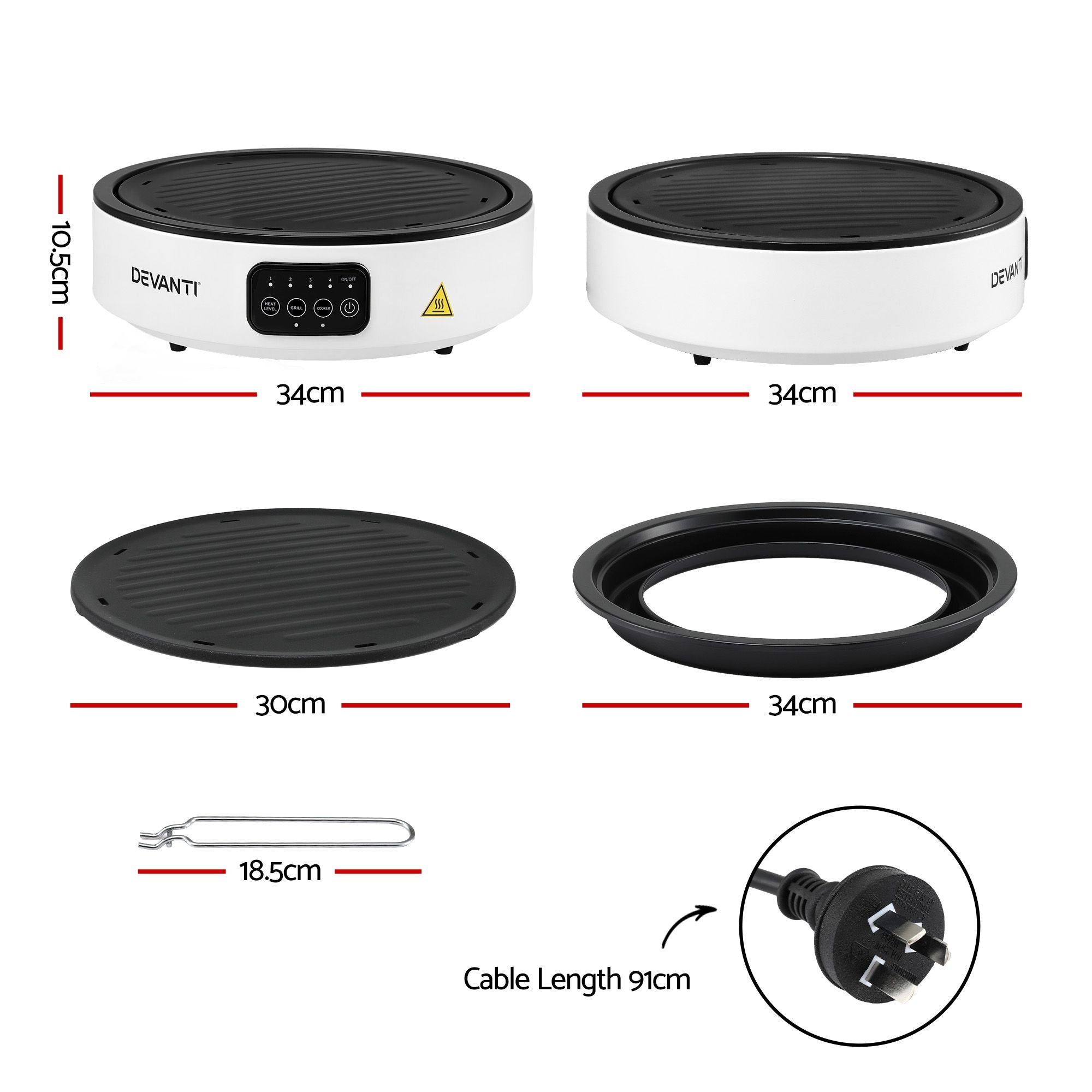 Ceramic Cooktop Electric Hot Plate with Detachable Grill Plate 2000W - White