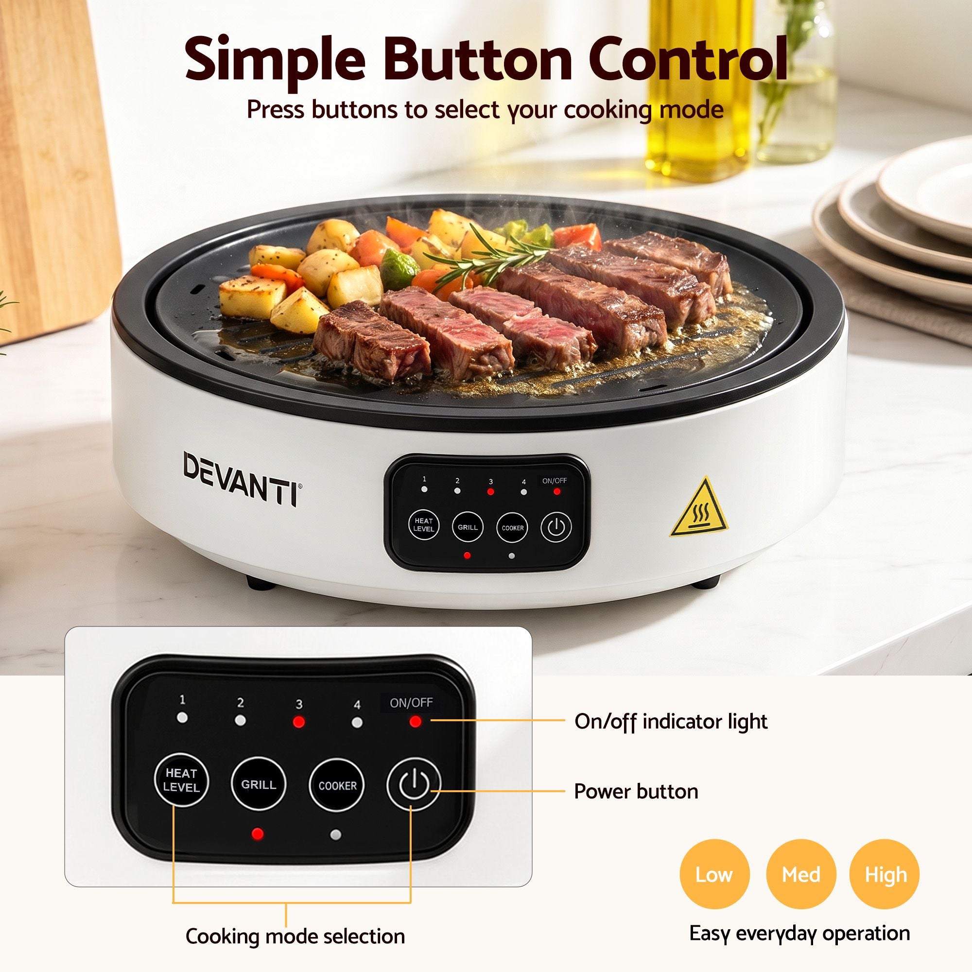 Ceramic Cooktop Electric Hot Plate with Detachable Grill Plate 2000W - White