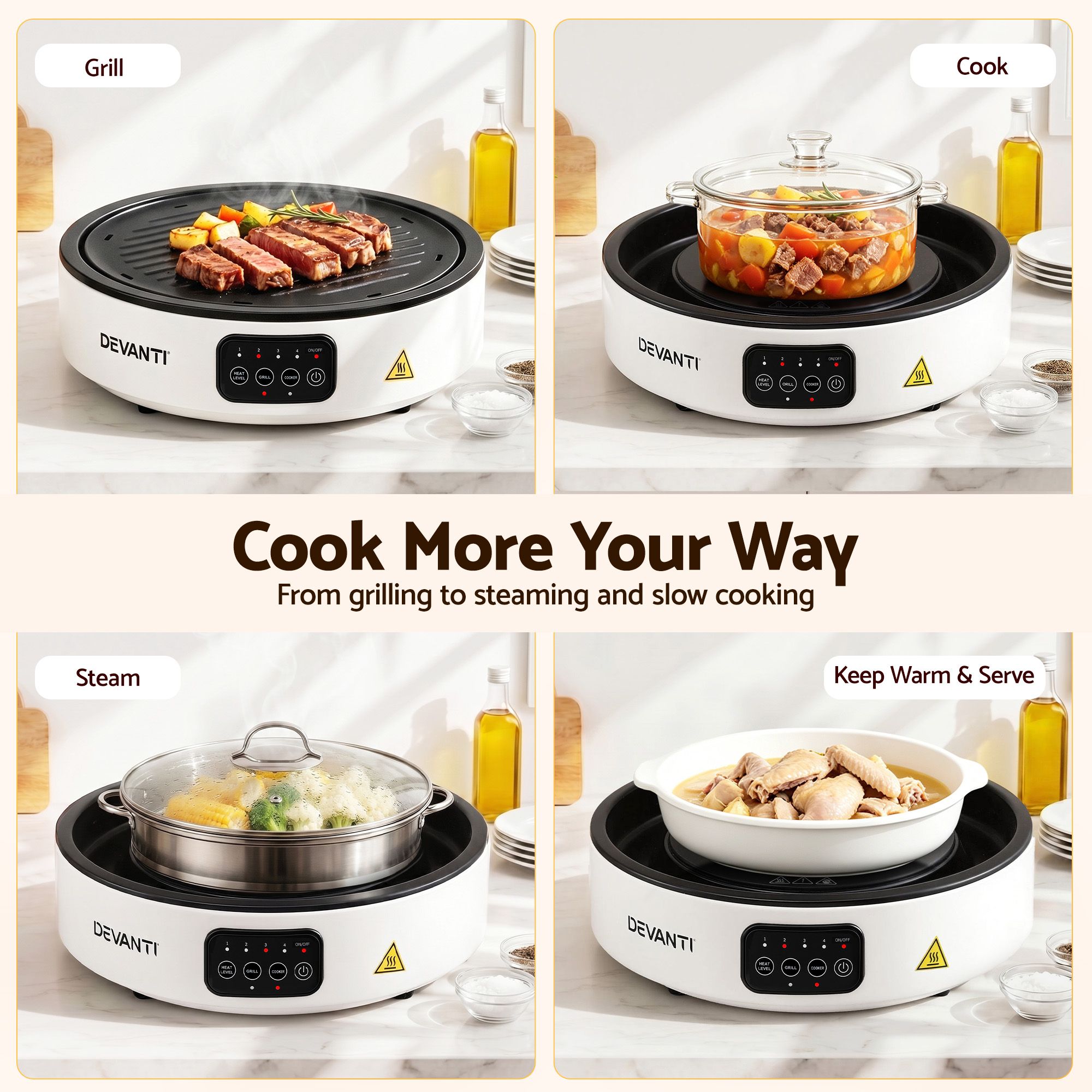Ceramic Cooktop Electric Hot Plate with Detachable Grill Plate 2000W - White