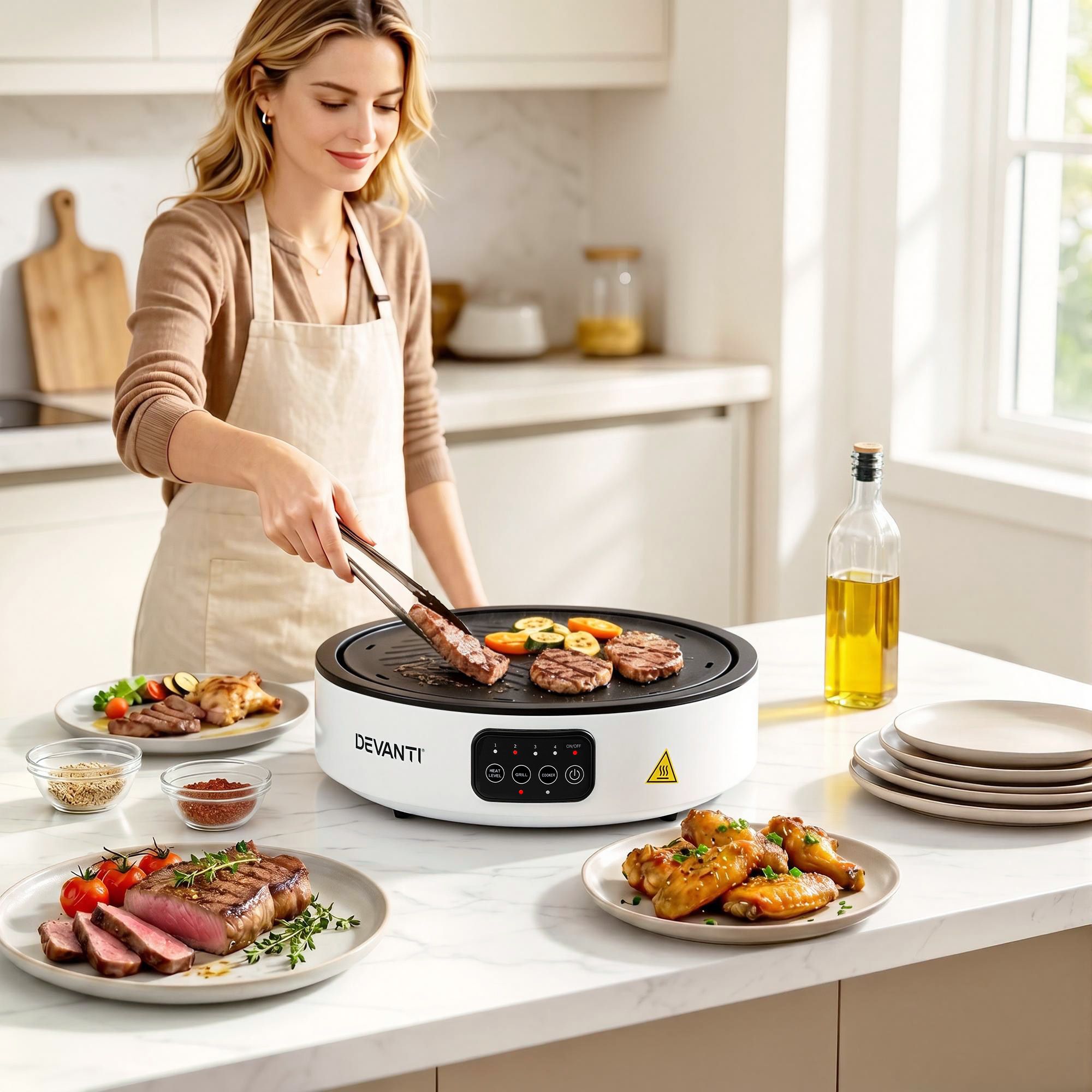 Ceramic Cooktop Electric Hot Plate with Detachable Grill Plate 2000W - White