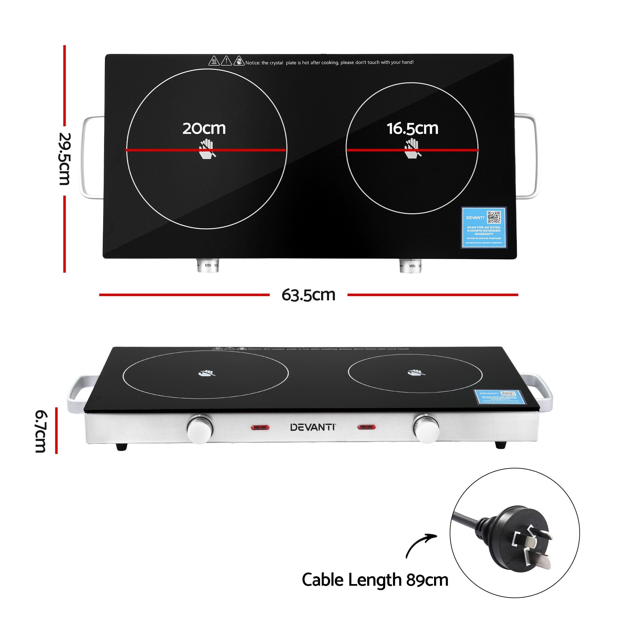 Portable Ceramic Cooktop Dual Burner Electric Hot Plate 2800W - Black