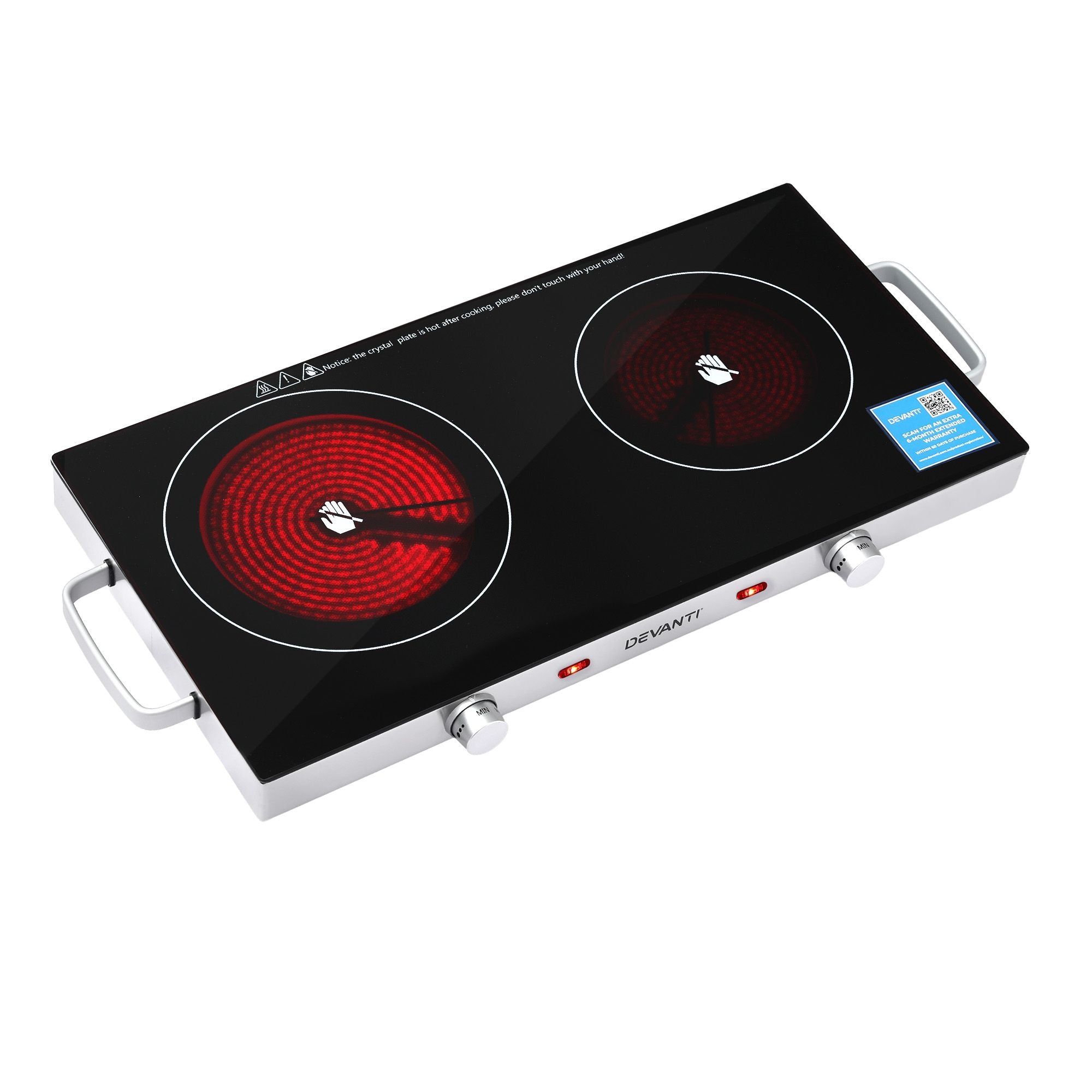 Portable Ceramic Cooktop Dual Burner Electric Hot Plate 2800W - Black