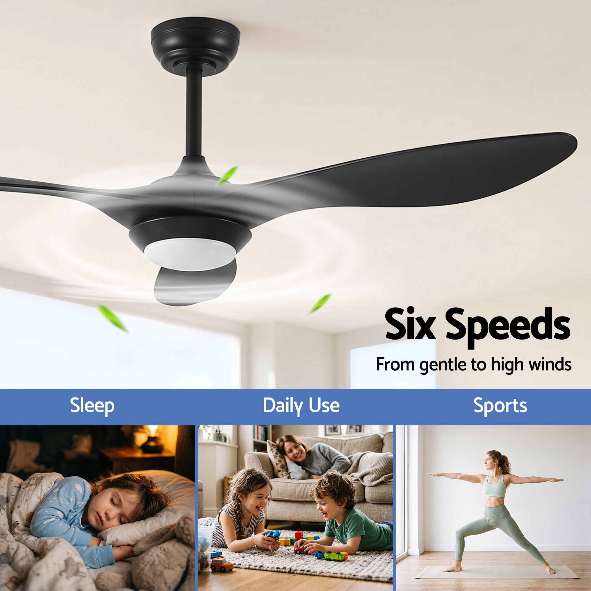 52'' Ceiling Fan DC Motor w/Light w/Remote - Black