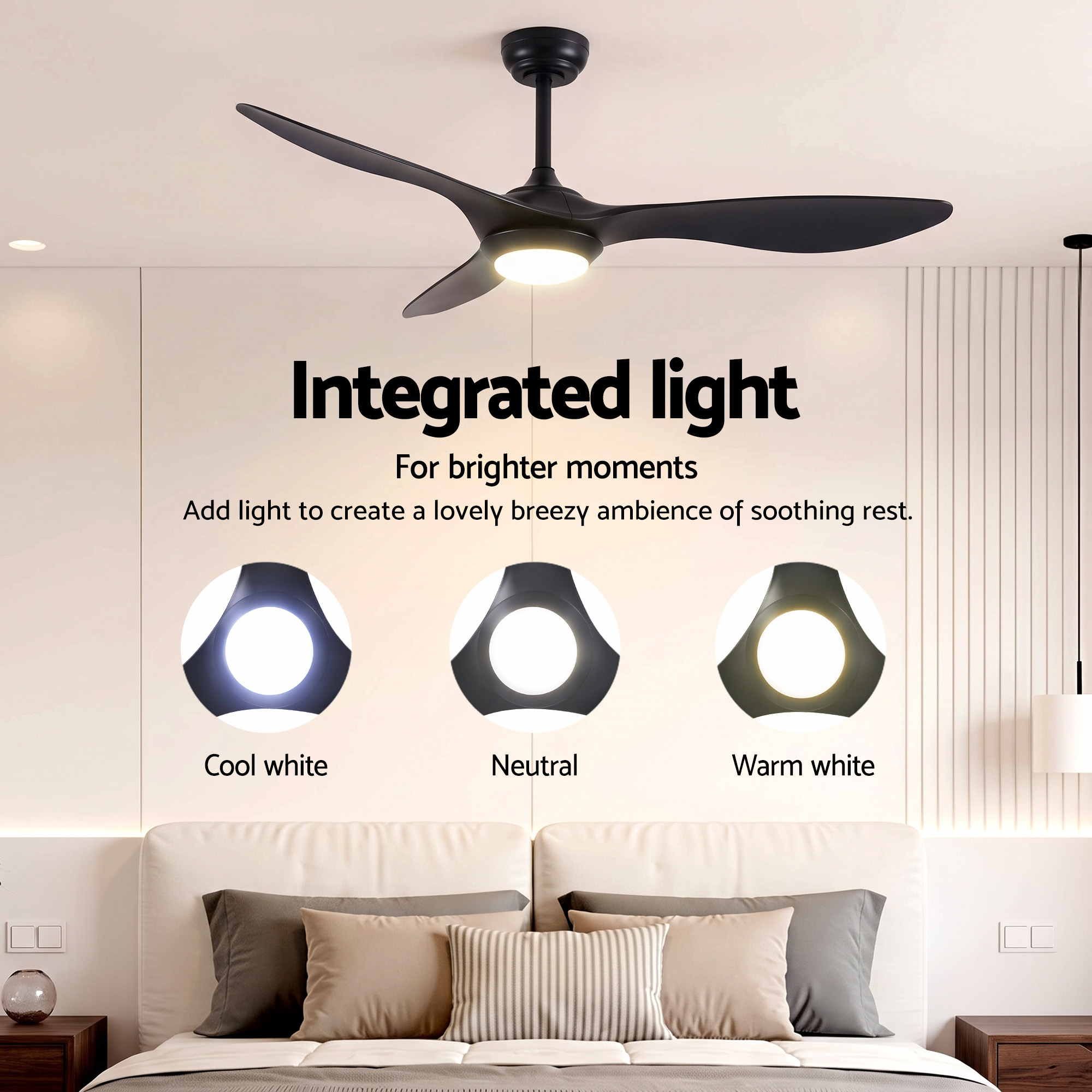52'' Ceiling Fan DC Motor w/Light w/Remote - Black