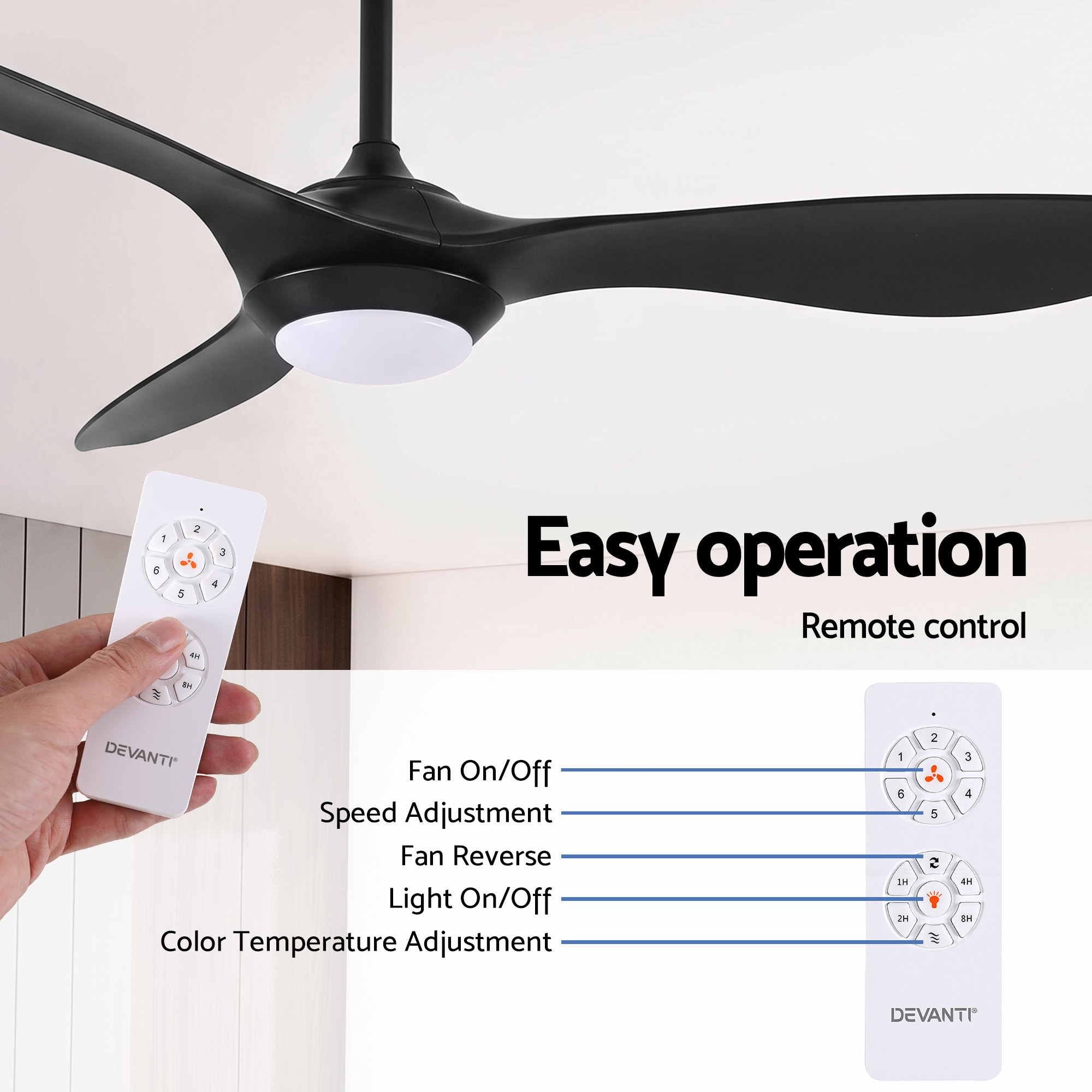 52'' Ceiling Fan DC Motor w/Light w/Remote - Black