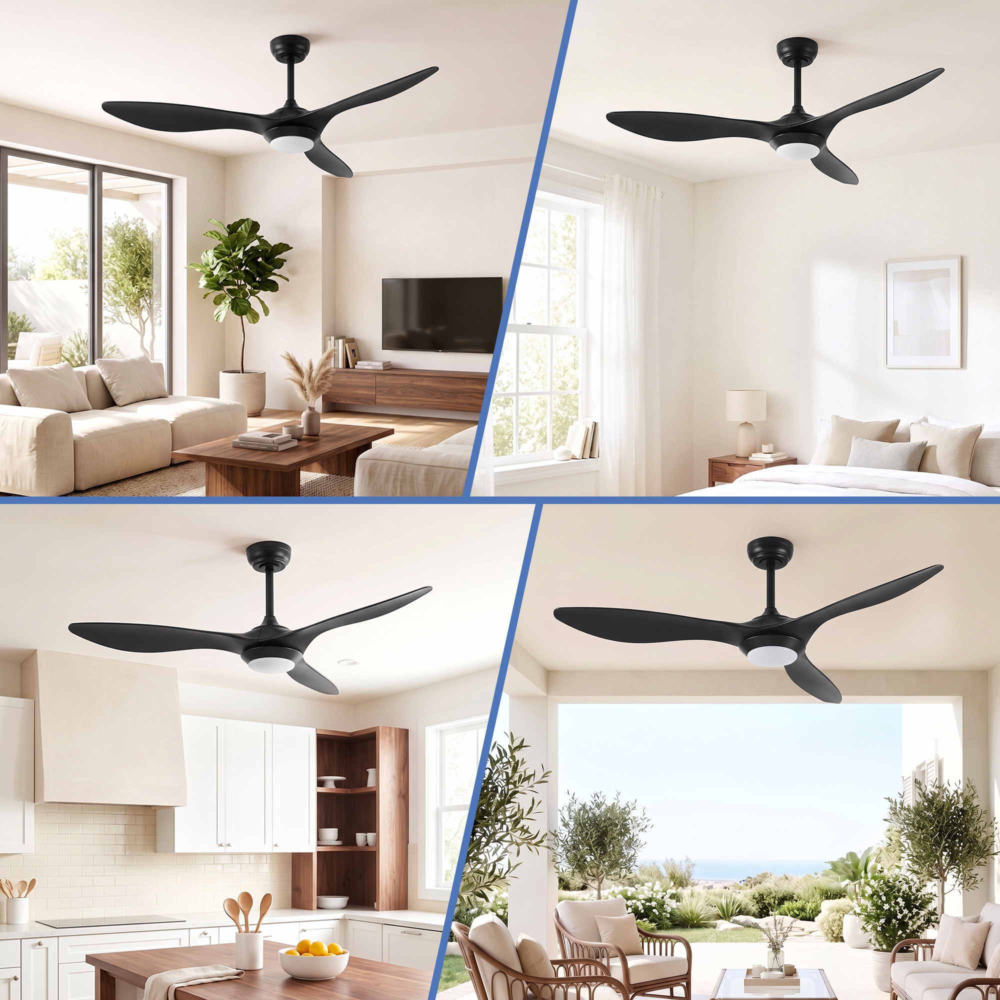 52'' Ceiling Fan DC Motor w/Light w/Remote - Black