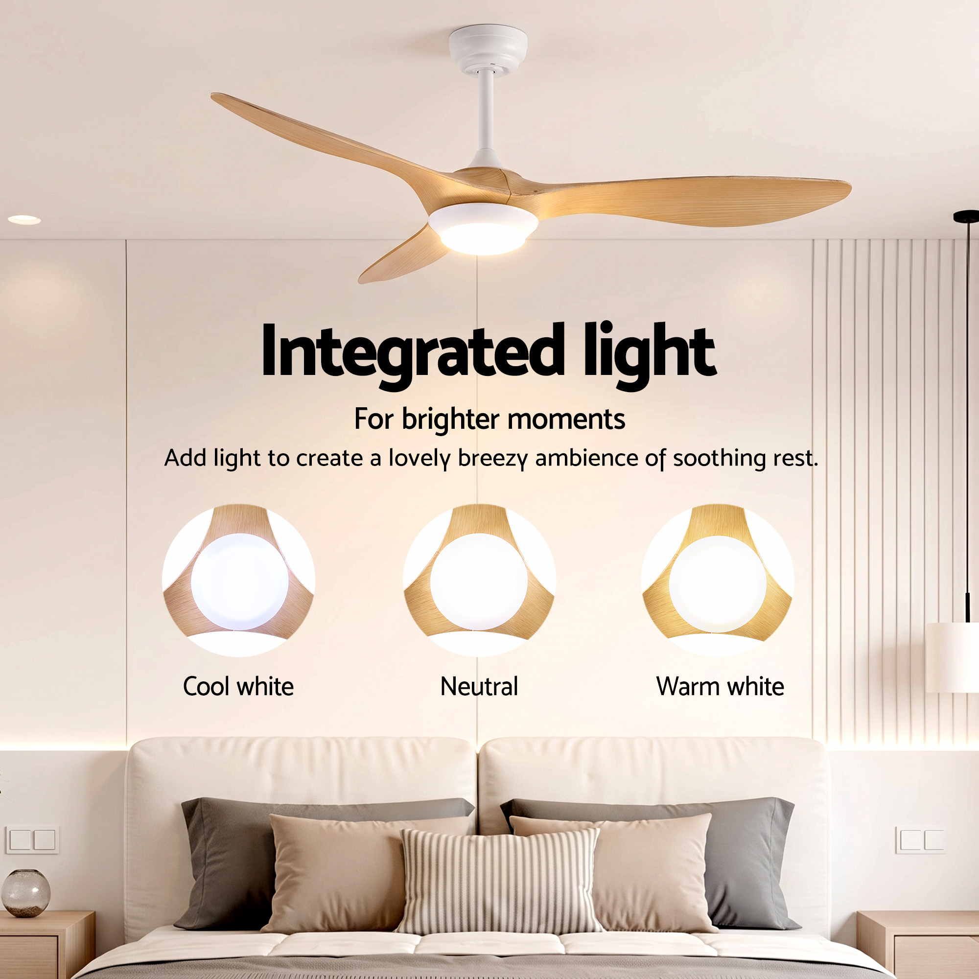 52'' Ceiling Fan DC Motor w/Light w/Remote - Wood