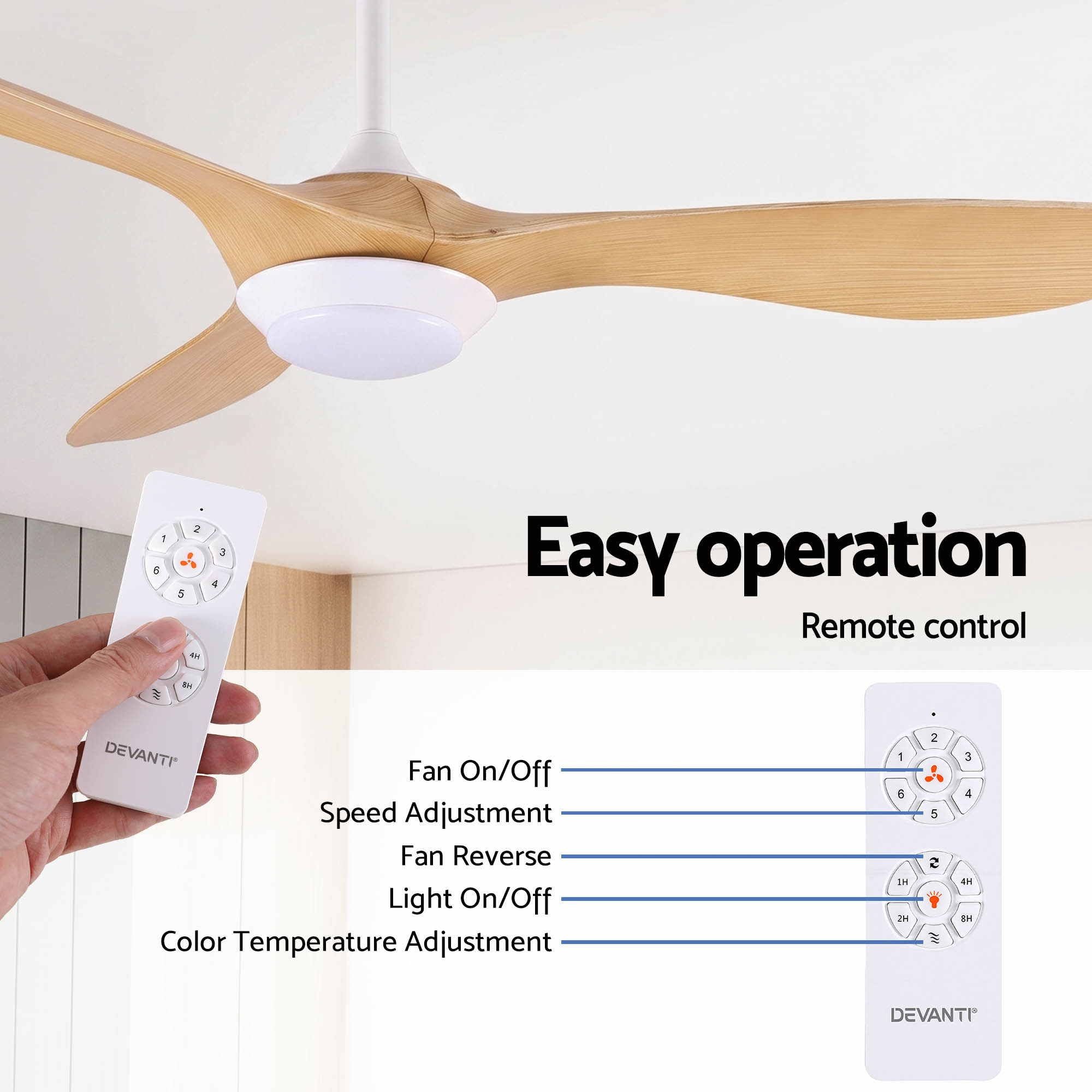 52'' Ceiling Fan DC Motor w/Light w/Remote - Wood