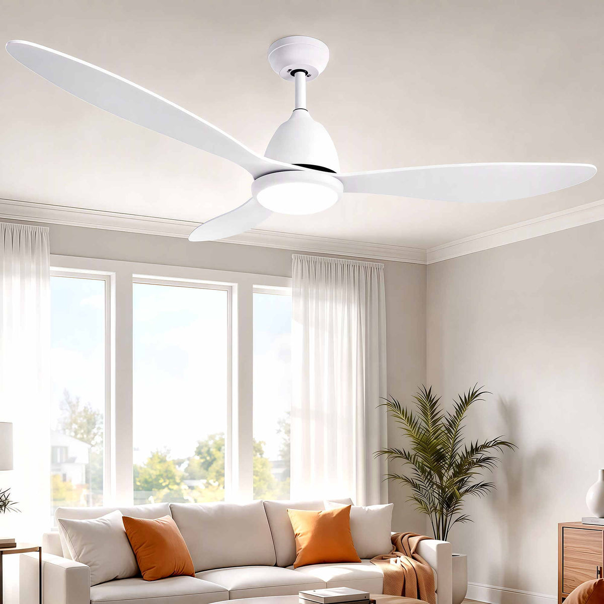 48" Ceiling Fan with LED Light, Remote & DC Motor - White