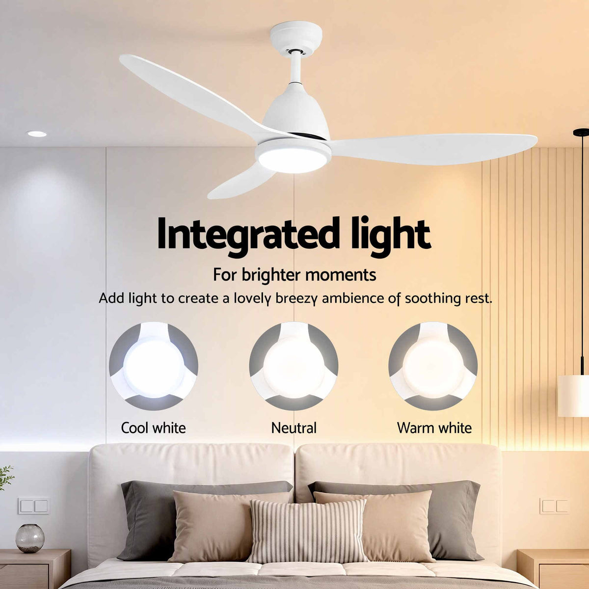48" Ceiling Fan with LED Light, Remote & DC Motor - White