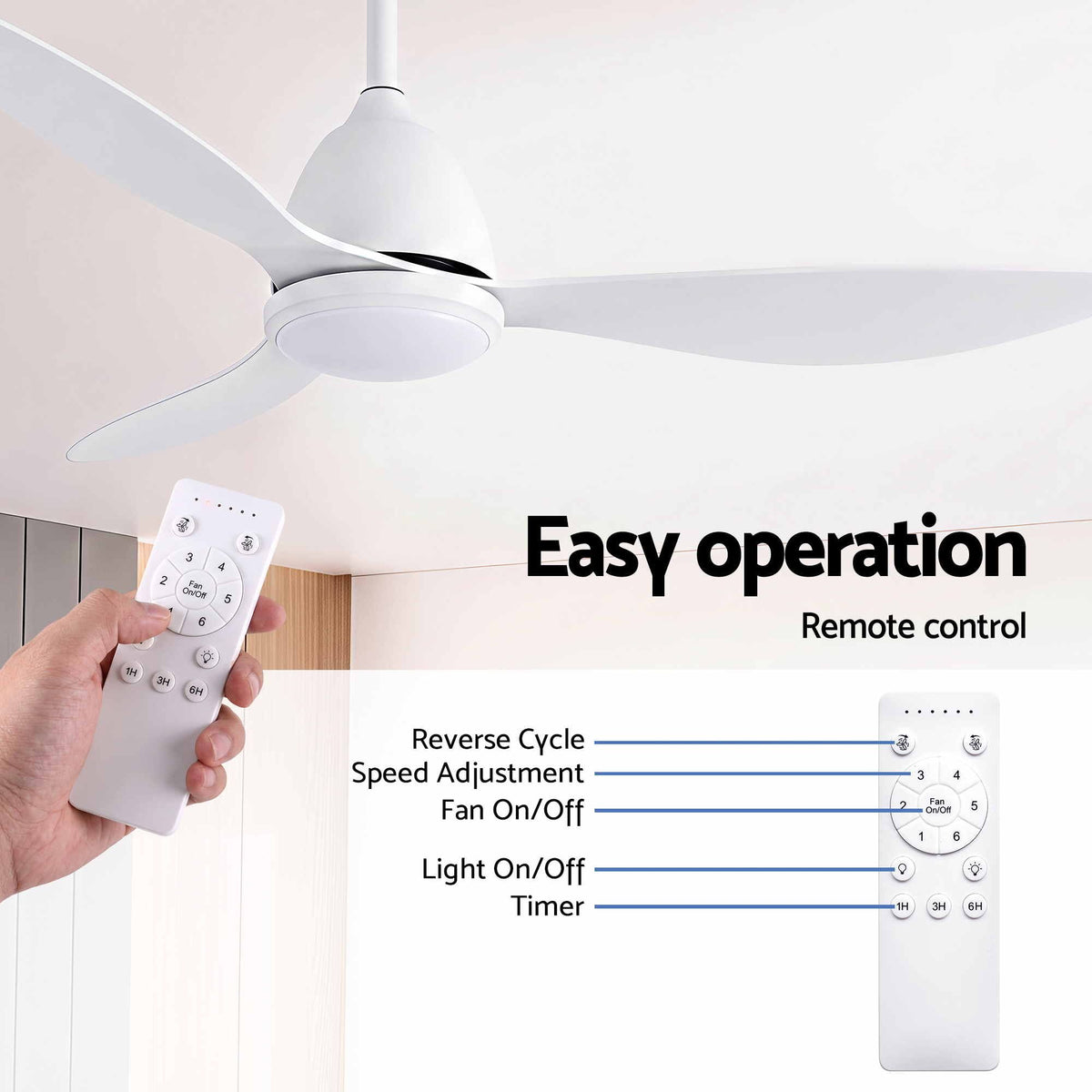 48" Ceiling Fan with LED Light, Remote & DC Motor - White