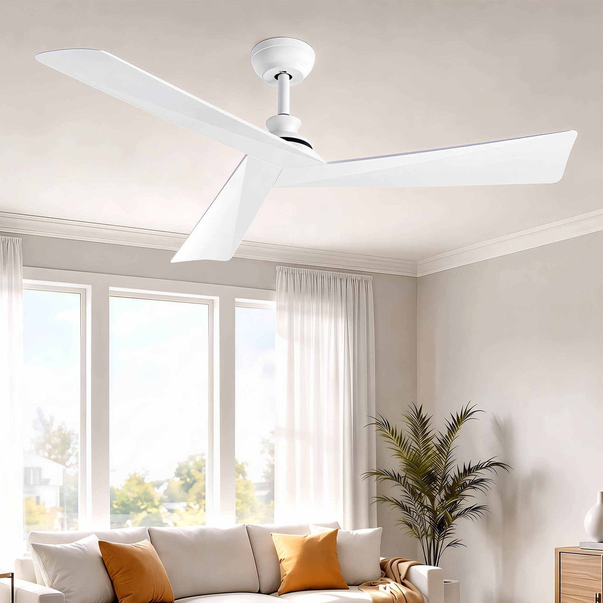 52" Ceiling Fan Modern Minimalist 3 Blades 6 Speeds DC Motor Remote Control - White