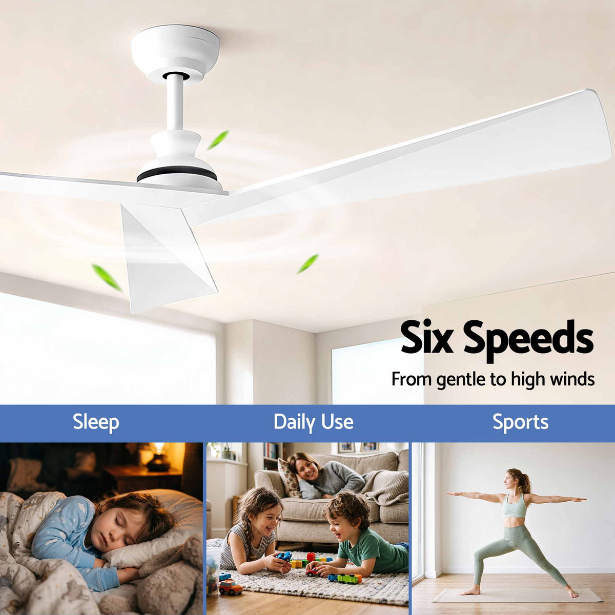 52" Ceiling Fan Modern Minimalist 3 Blades 6 Speeds DC Motor Remote Control - White