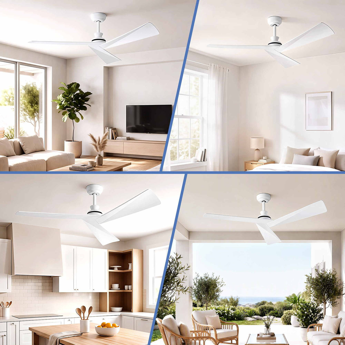 52" Ceiling Fan Modern Minimalist 3 Blades 6 Speeds DC Motor Remote Control - White