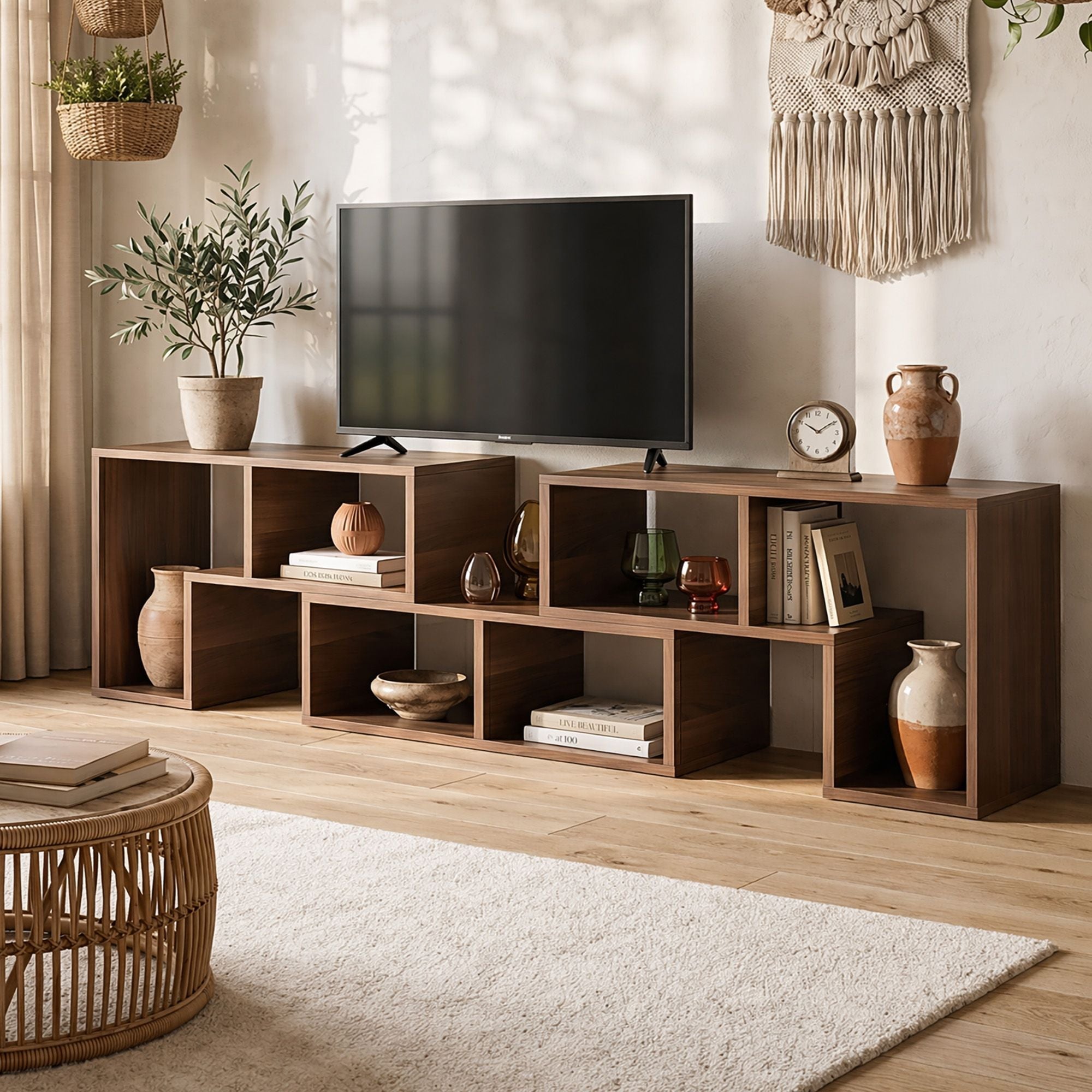 Modular 3-Piece TV Stand Entertainment Unit with Adjustable Shelves - Walnut