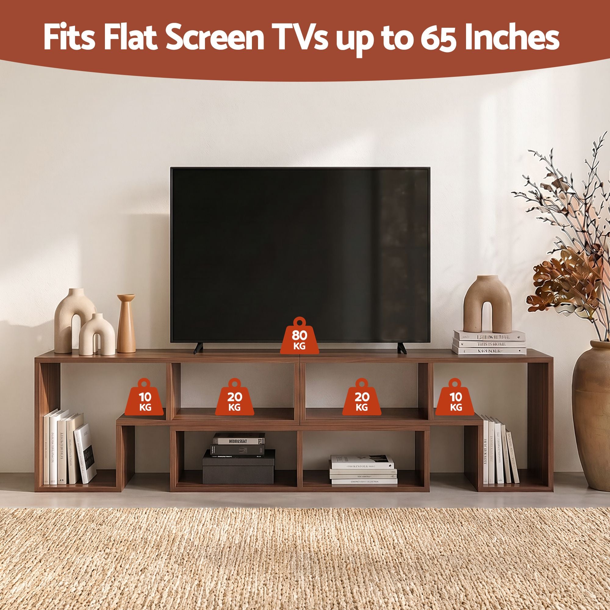 Modular 3-Piece TV Stand Entertainment Unit with Adjustable Shelves - Walnut