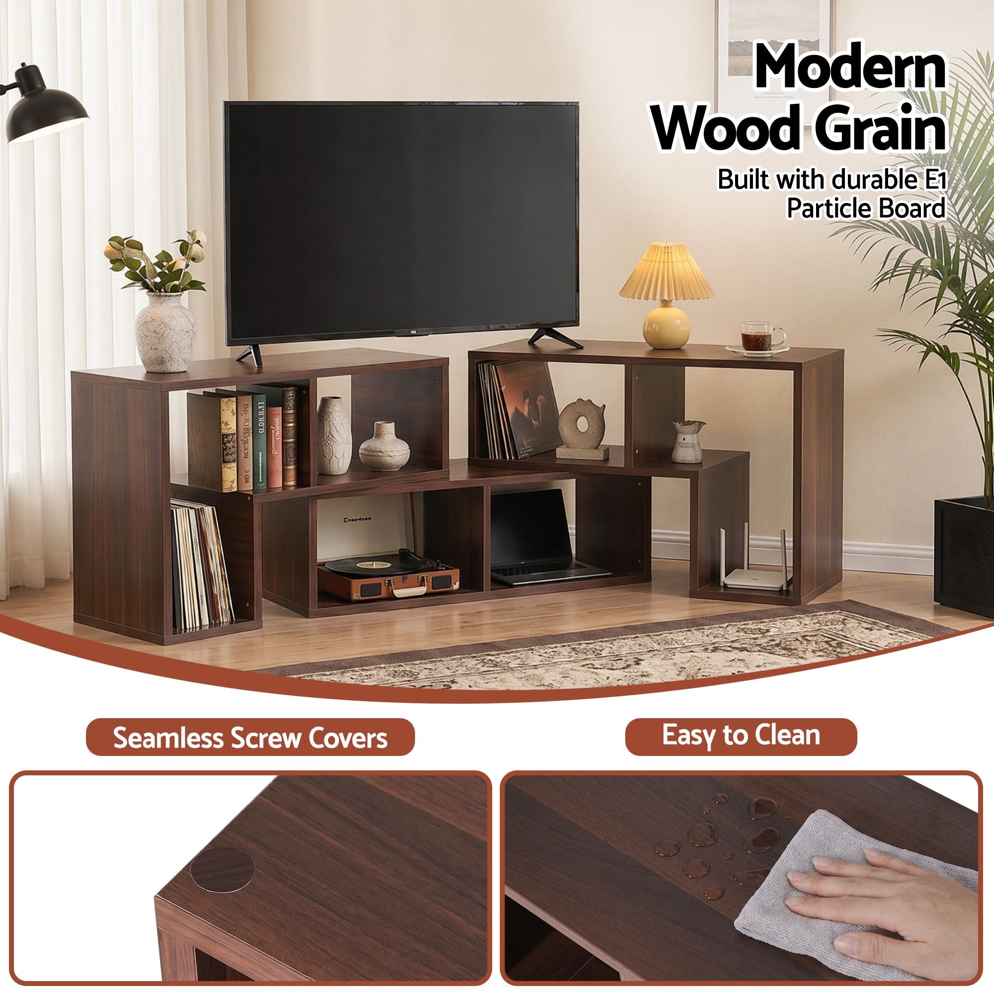 Modular 3-Piece TV Stand Entertainment Unit with Adjustable Shelves - Walnut