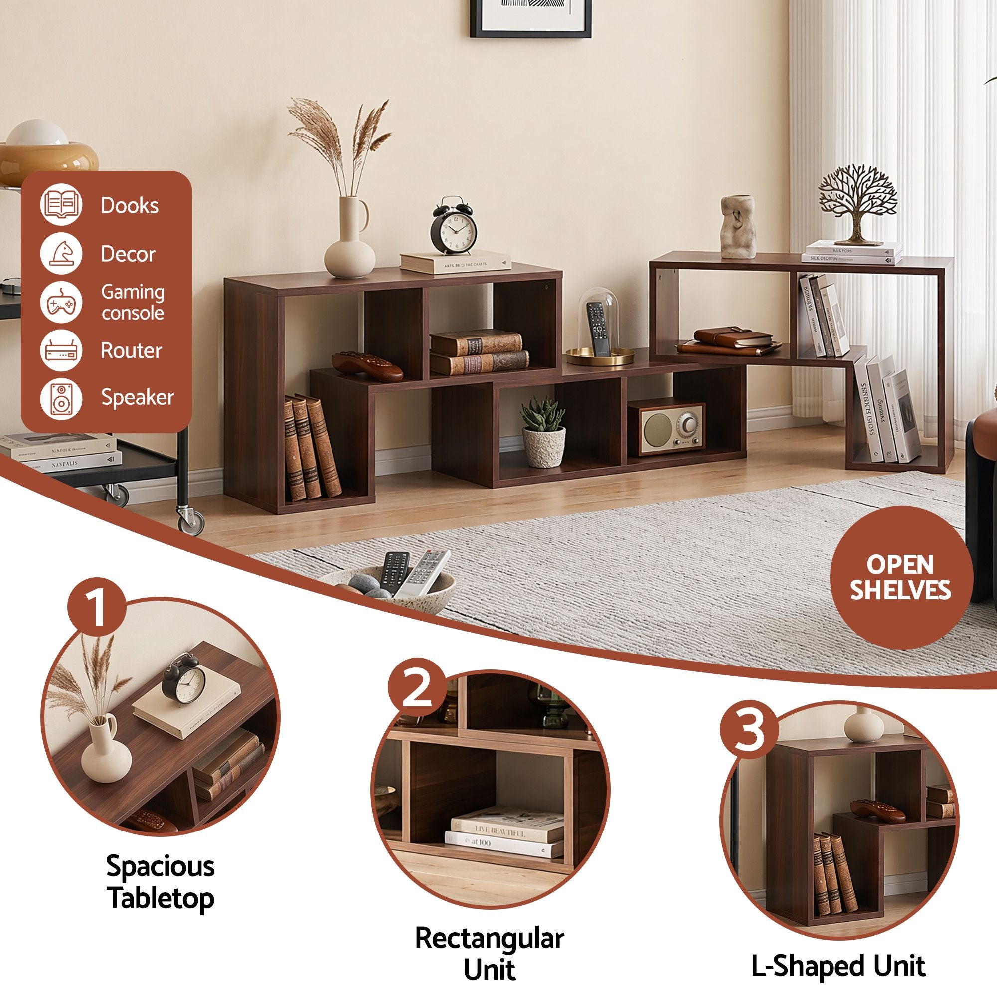 Modular 3-Piece TV Stand Entertainment Unit with Adjustable Shelves - Walnut