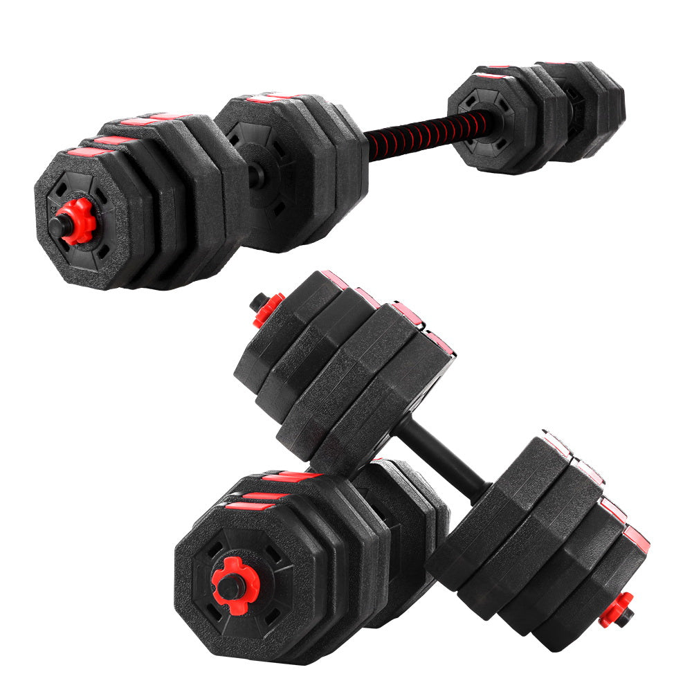 40kg Adjustable Barbell and Dumbbell Weight Lifting Set - Black and Red