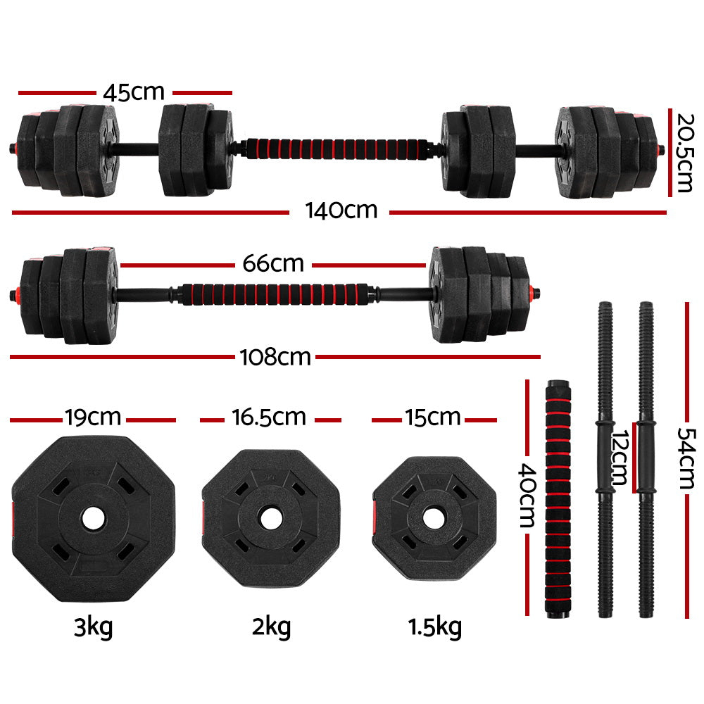 40kg Adjustable Barbell and Dumbbell Weight Lifting Set - Black and Red