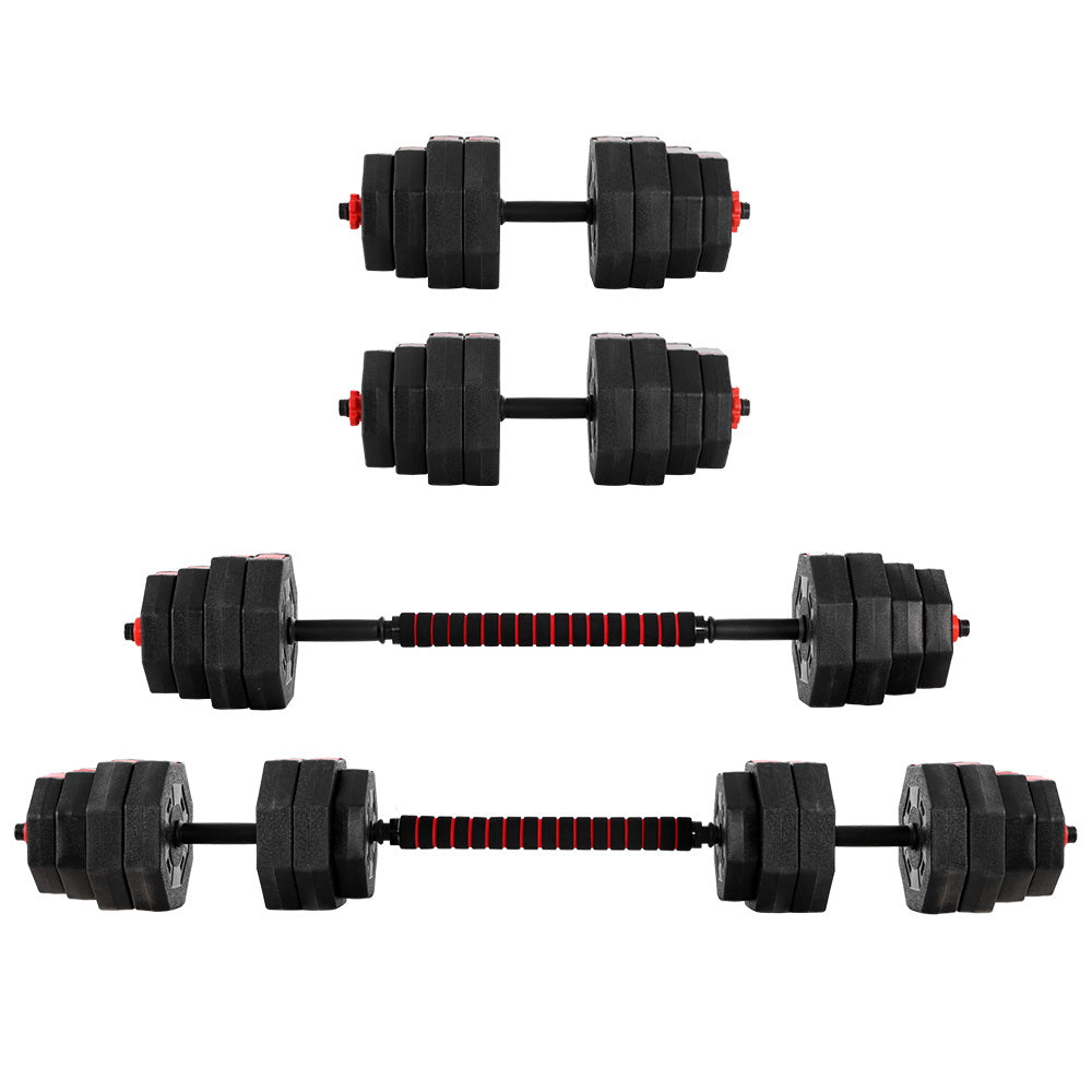 40kg Adjustable Barbell and Dumbbell Weight Lifting Set - Black and Red