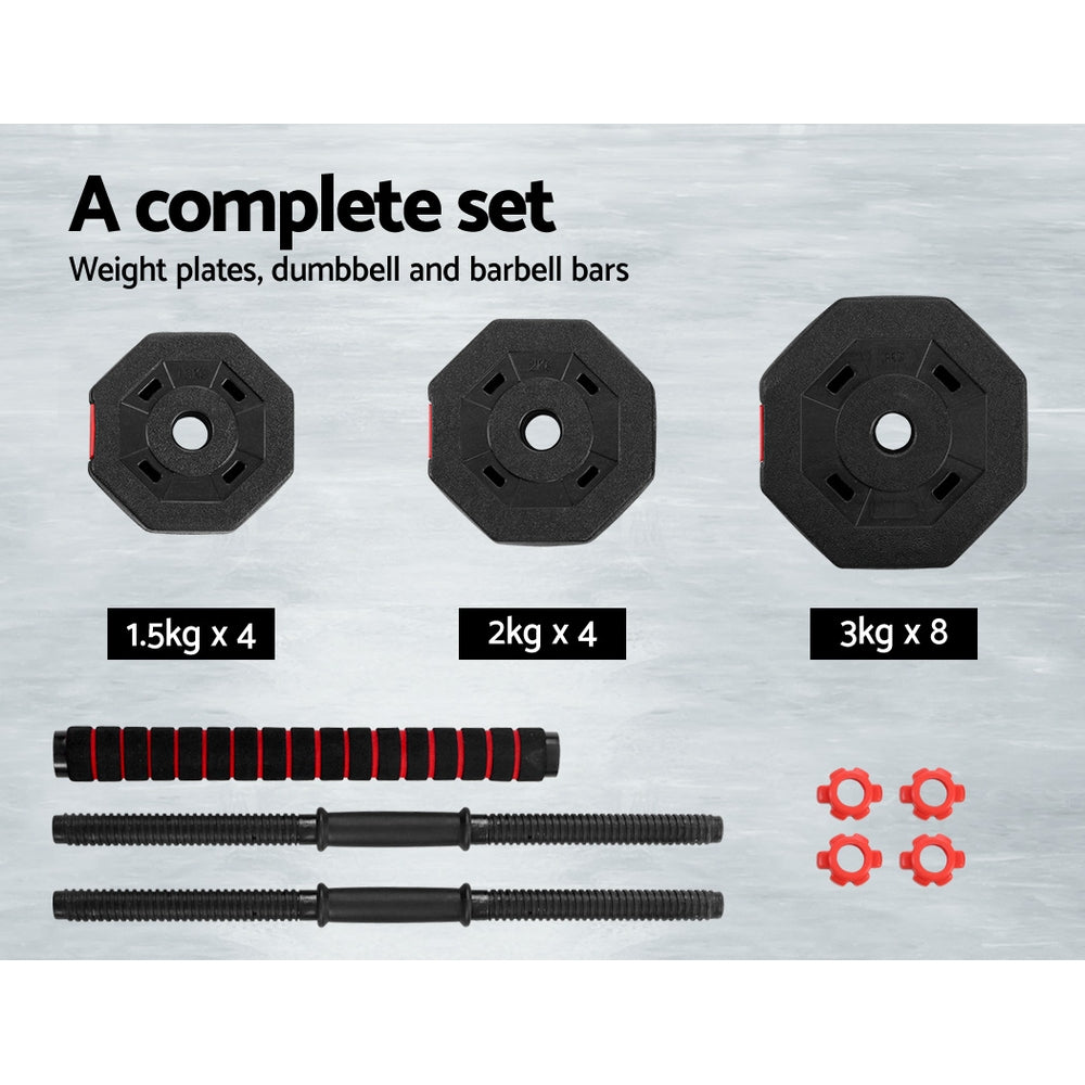 40kg Adjustable Barbell and Dumbbell Weight Lifting Set - Black and Red