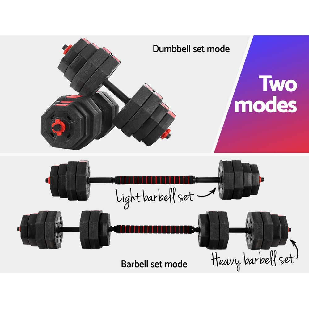 40kg Adjustable Barbell and Dumbbell Weight Lifting Set - Black and Red