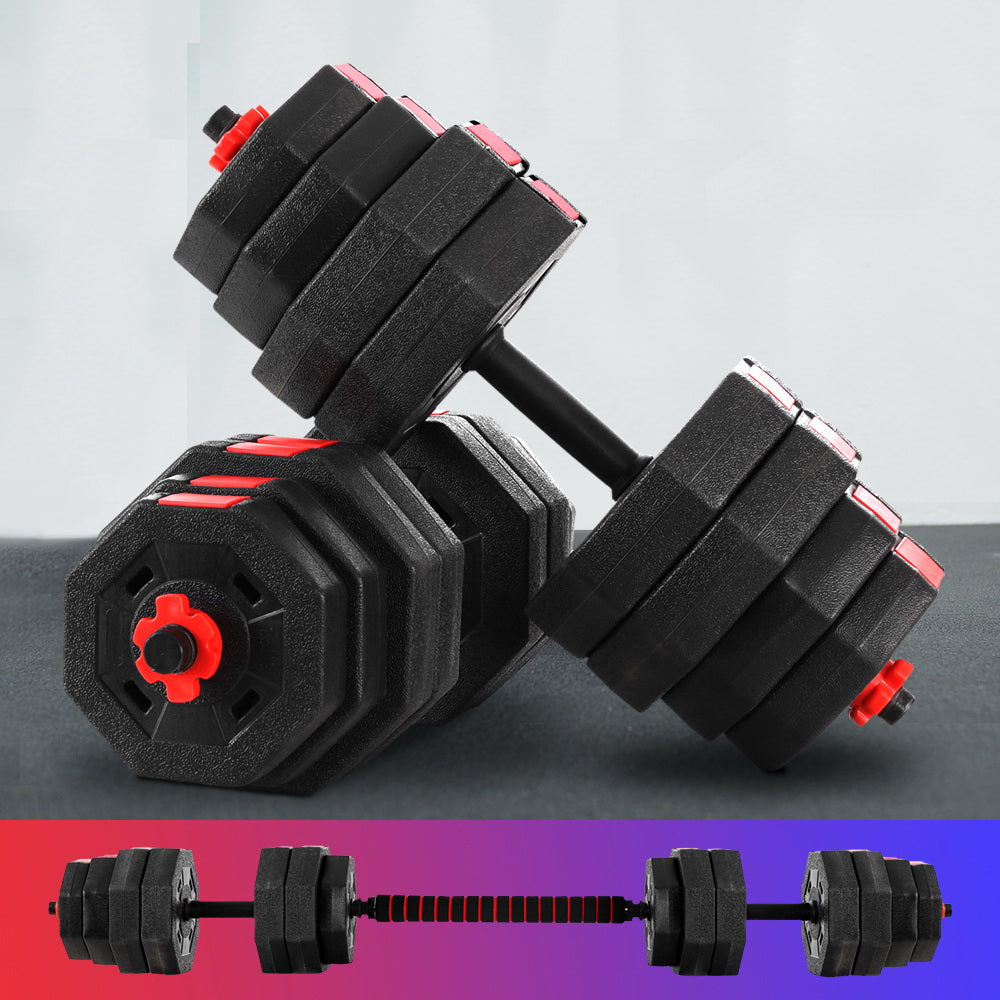 40kg Adjustable Barbell and Dumbbell Weight Lifting Set - Black and Red