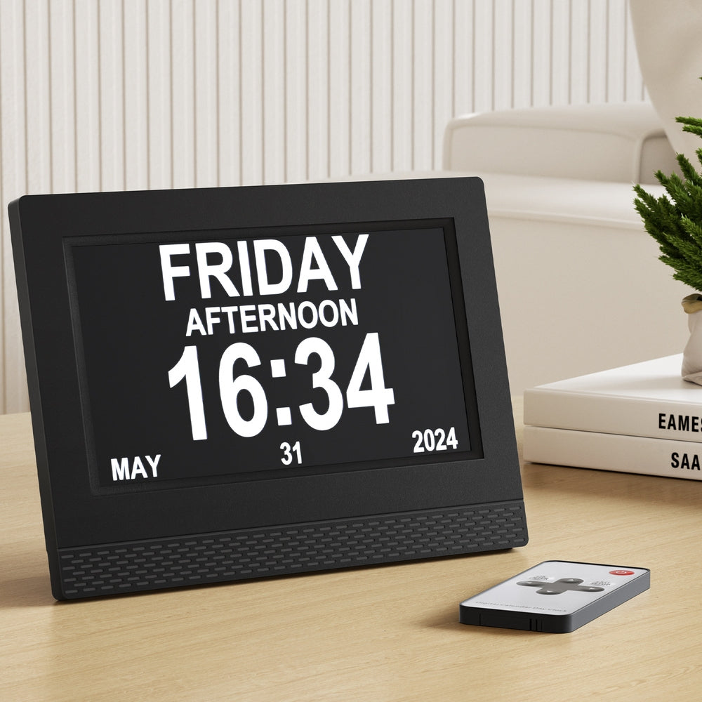 7Inch Digital Day Clock Calendar Alarm Black