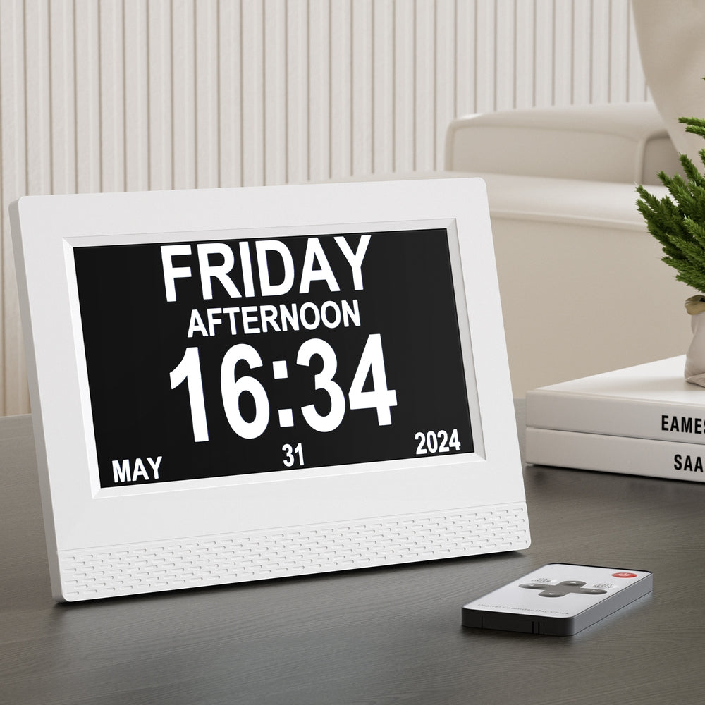 7Inch Digital Day Clock Calendar Alarm White