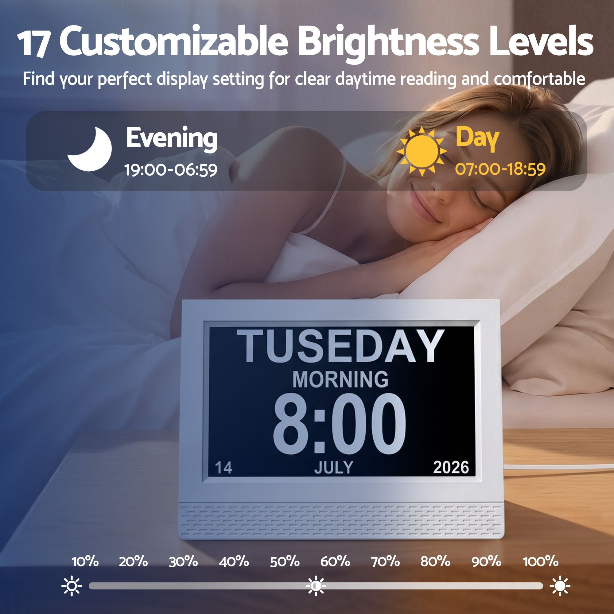 7" Smart Digital Clock Calendar HD IPS Touchscreen Weather Photo Frame