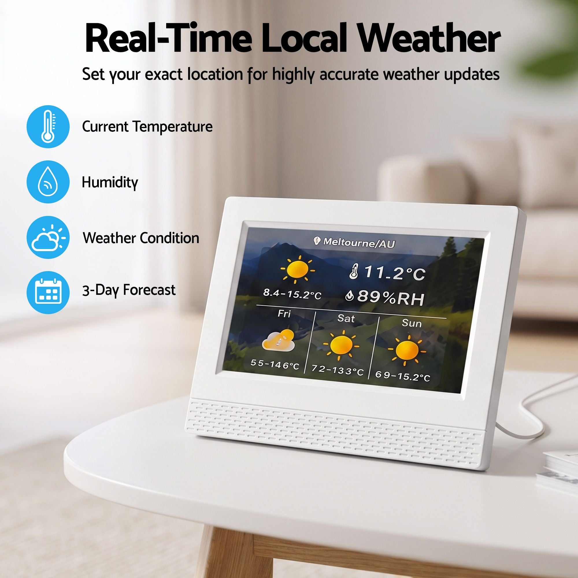 7" Smart Digital Clock Calendar HD IPS Touchscreen Weather Photo Frame