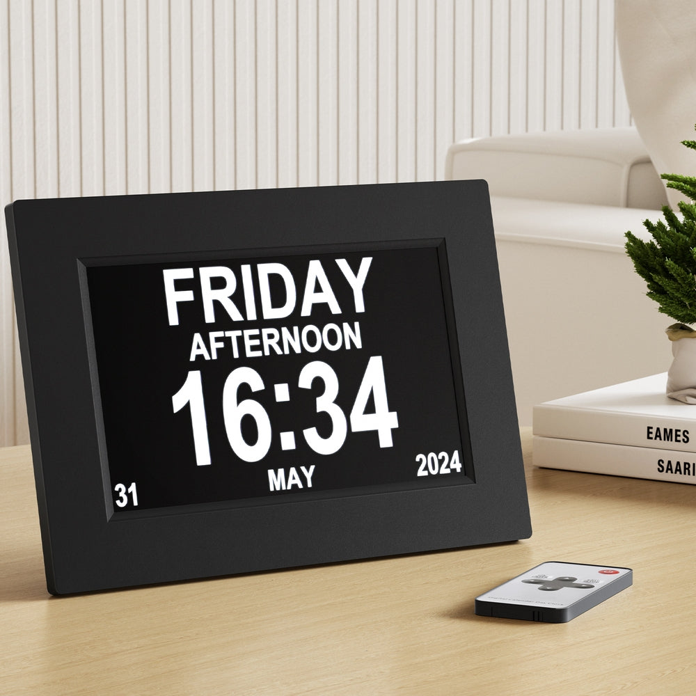 8Inch Digital Day Clock Calendar Alarm Black