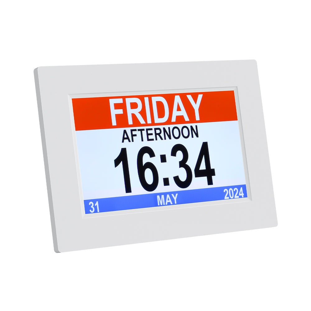 8Inch Digital Day Clock Calendar Alarm White