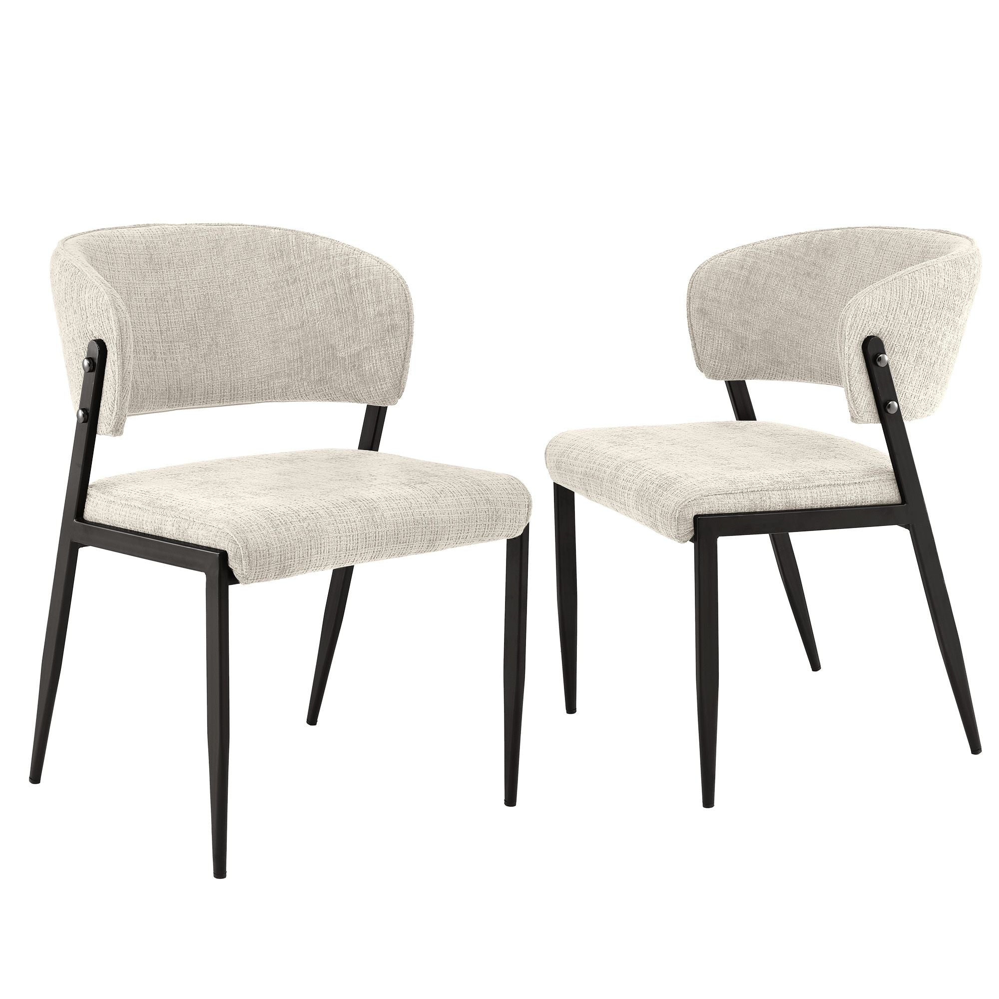 Set of 2 Linen Fabric Upholstered Dining Chairs with Metal Frame - Beige