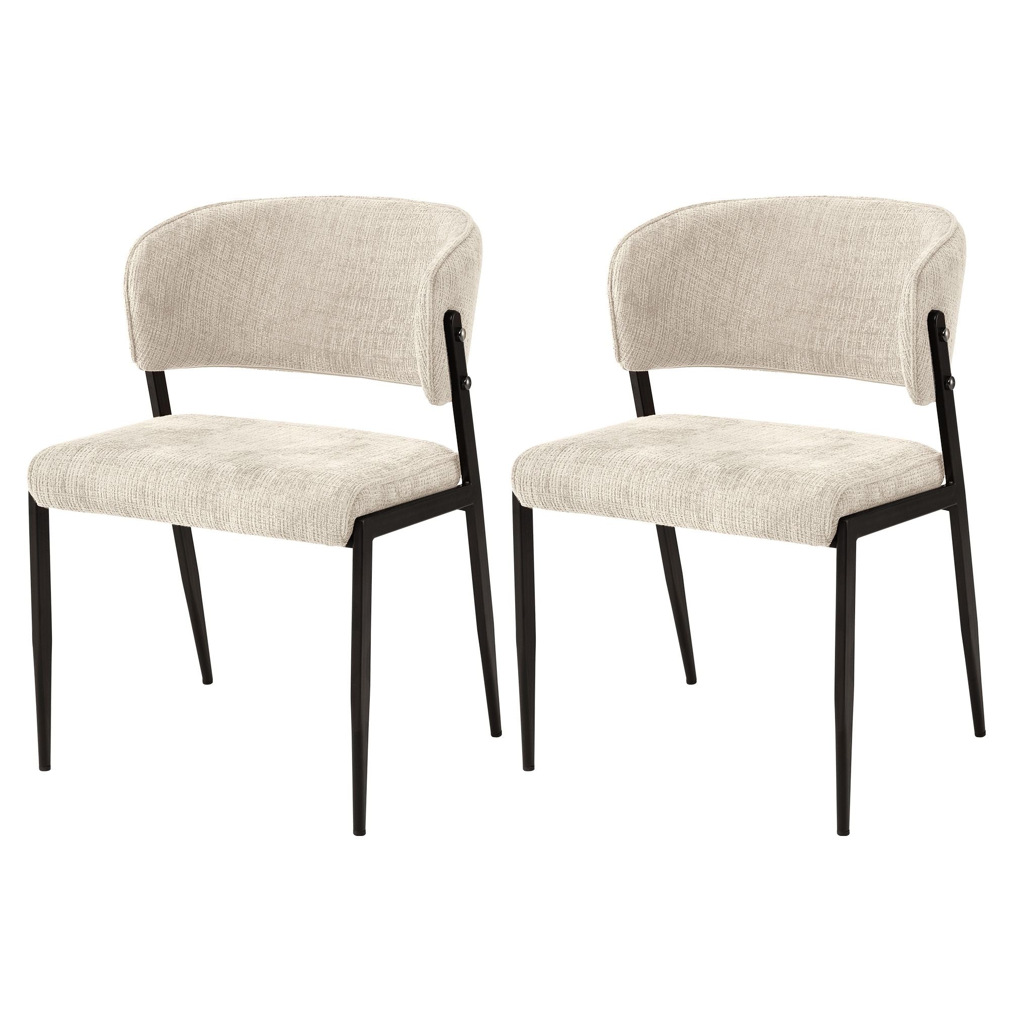 Set of 2 Linen Fabric Upholstered Dining Chairs with Metal Frame - Beige