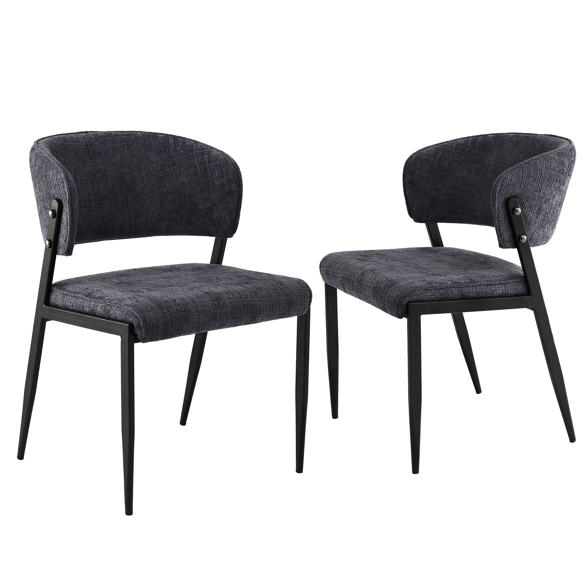 Set of 2 Linen Upholstered Dining Chairs with Metal Frame - Charcoal