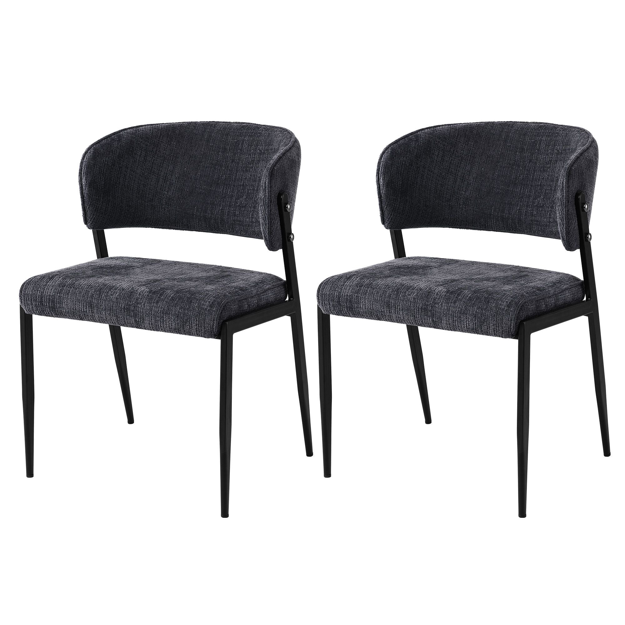 Set of 2 Linen Upholstered Dining Chairs with Metal Frame - Charcoal